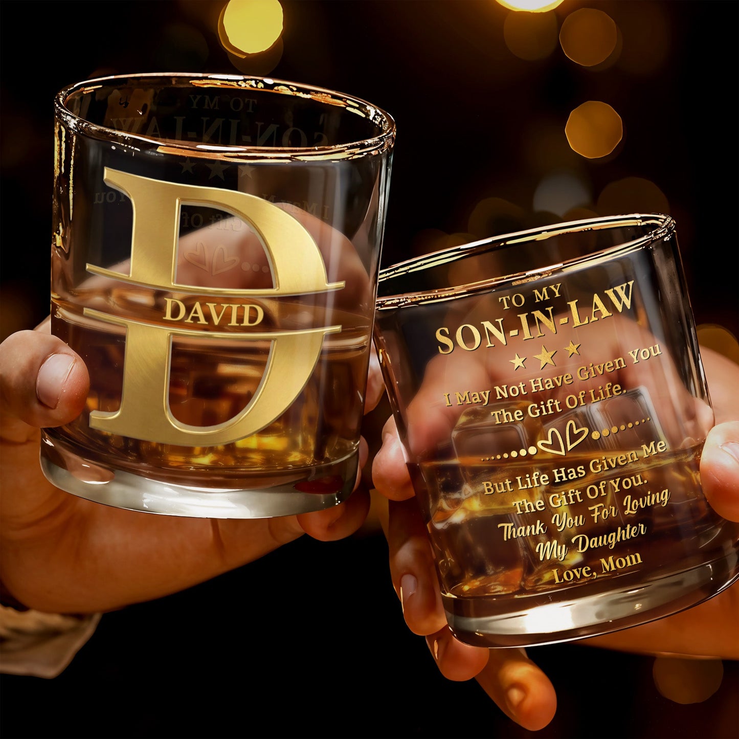 To My Son In Law Gift Of You Golden Alphabet Art - Personalized Custom Whiskey Glass - SILA023_RWG
