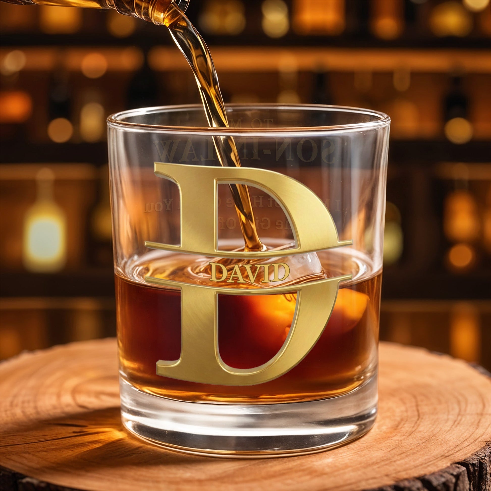 To My Son In Law Gift Of You Golden Alphabet Art - Personalized Custom Whiskey Glass - SILA023_RWG
