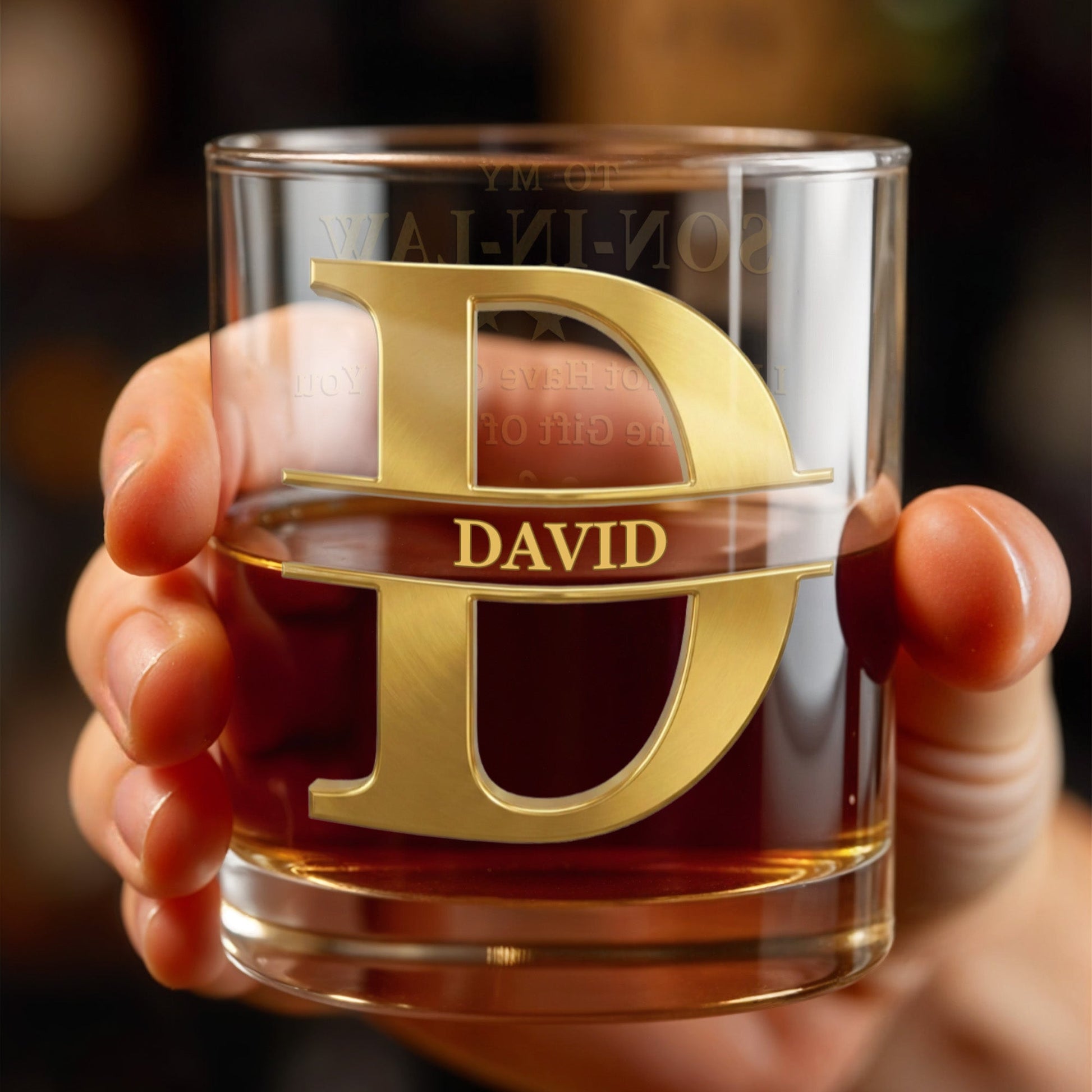 To My Son In Law Gift Of You Golden Alphabet Art - Personalized Custom Whiskey Glass - SILA023_RWG