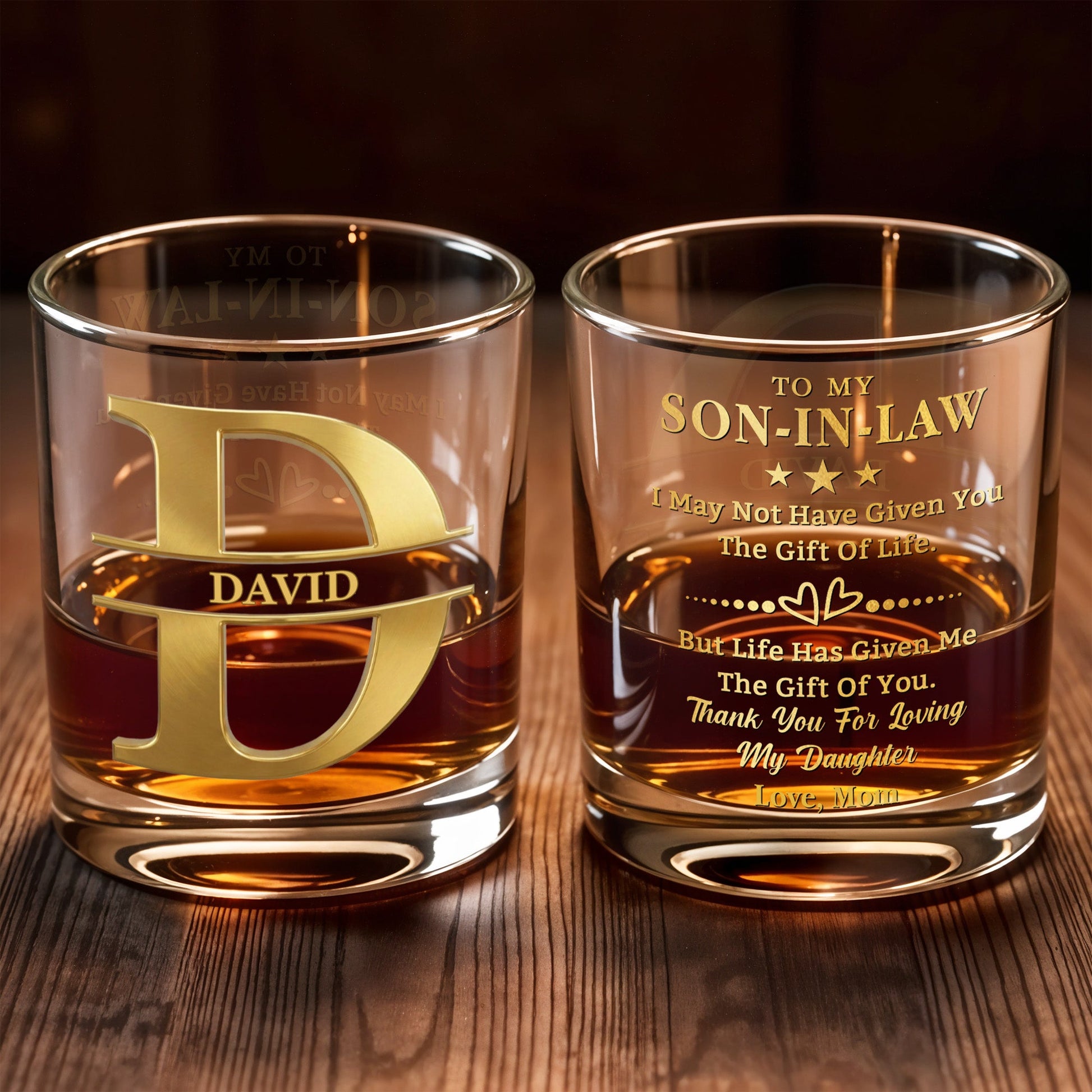 To My Son In Law Gift Of You Golden Alphabet Art - Personalized Custom Whiskey Glass - SILA023_RWG