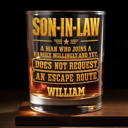 Son In Law A Man Who Joins A Family Willingly With 3D Golden Star Design - Personalized Custom Whiskey Glass - SILA028_RWG