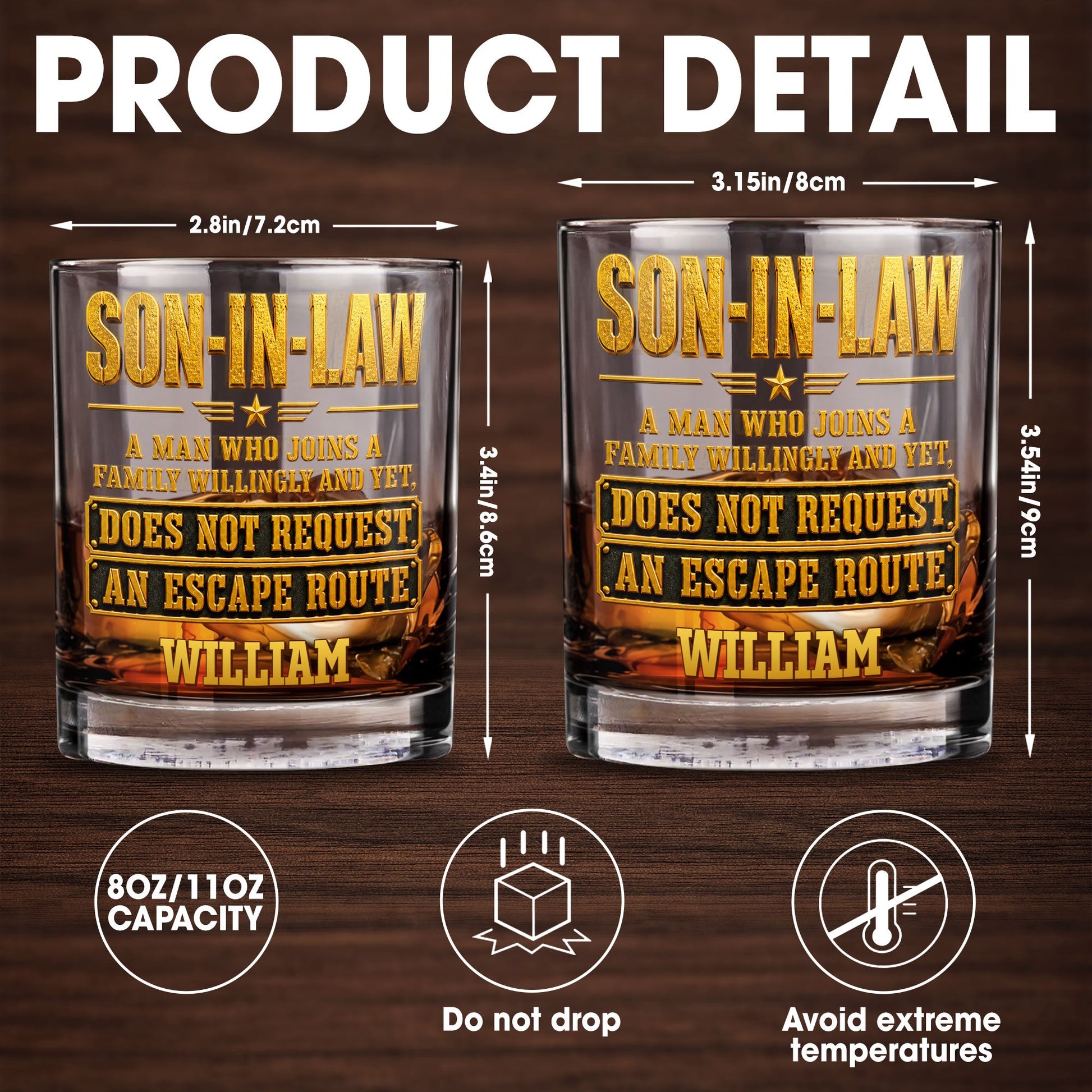 Son In Law A Man Who Joins A Family Willingly With 3D Golden Star Design - Personalized Custom Whiskey Glass - SILA028_RWG