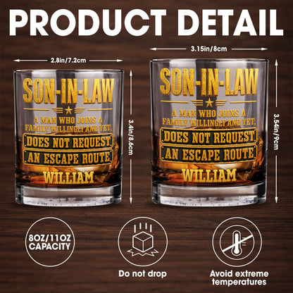 Son In Law A Man Who Joins A Family Willingly With 3D Golden Star Design - Personalized Custom Whiskey Glass - SILA028_RWG