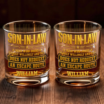 Son In Law A Man Who Joins A Family Willingly With 3D Golden Star Design - Personalized Custom Whiskey Glass - SILA028_RWG