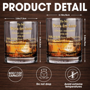 To My Son In Law Always Remember Braver Stronger Smarter And Loved Gold Engraved Text - Personalized Custom Whiskey Glass - SILA029_RWG