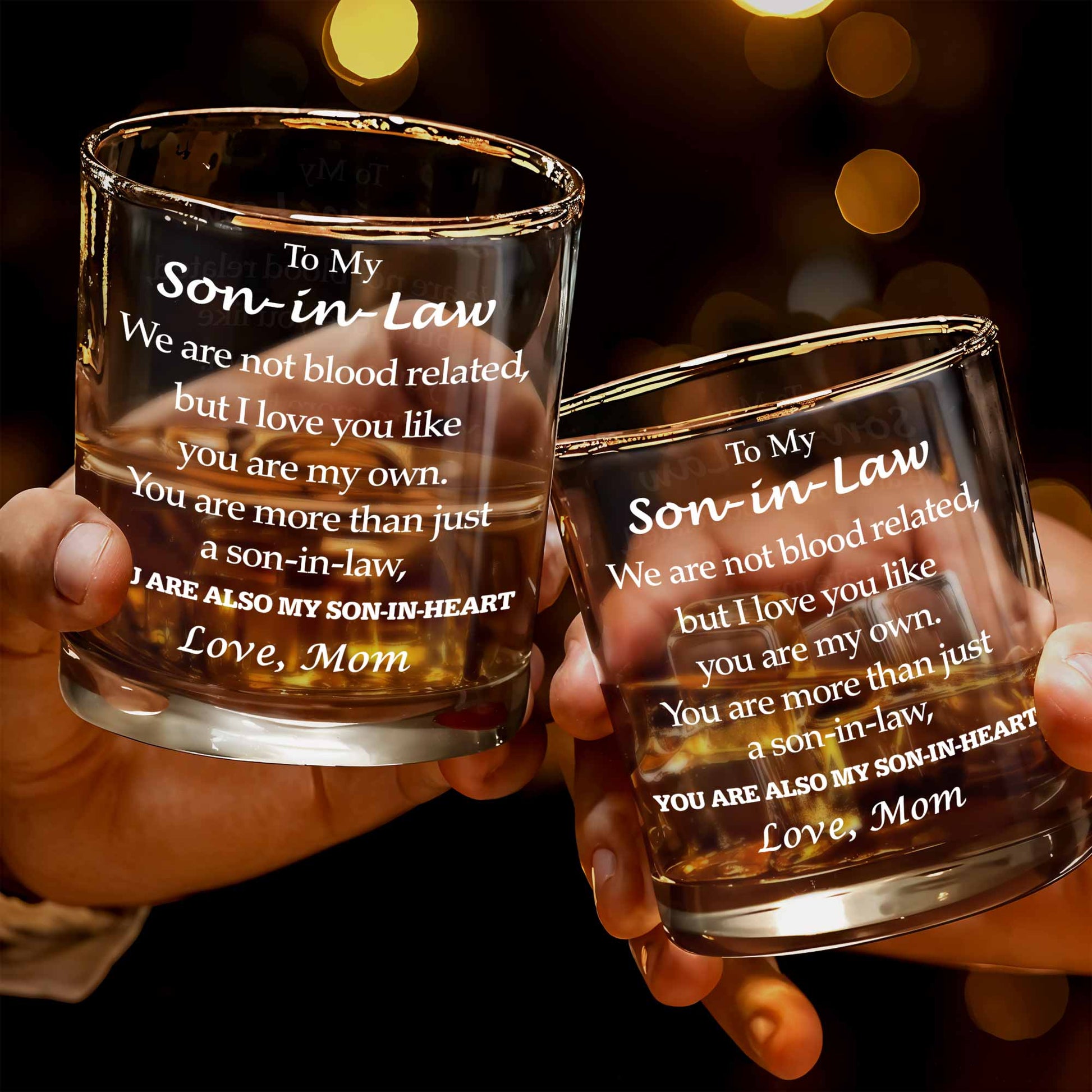 To My Son-in-Law You Are My Son In Heart Message Whiskey Glass - Personalized Custom Whiskey Glass - SILA033_RWG