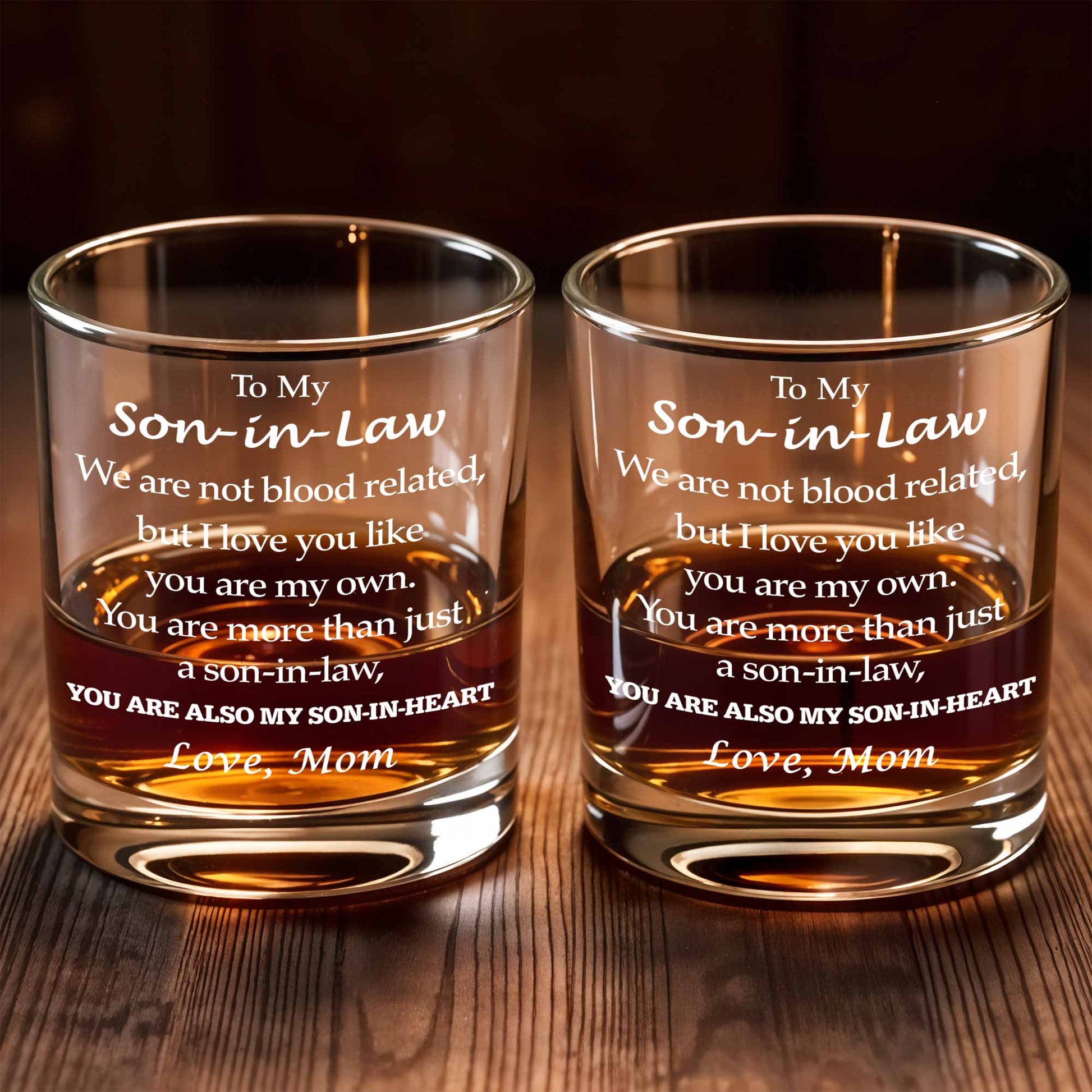To My Son-in-Law You Are My Son In Heart Message Whiskey Glass - Personalized Custom Whiskey Glass - SILA033_RWG