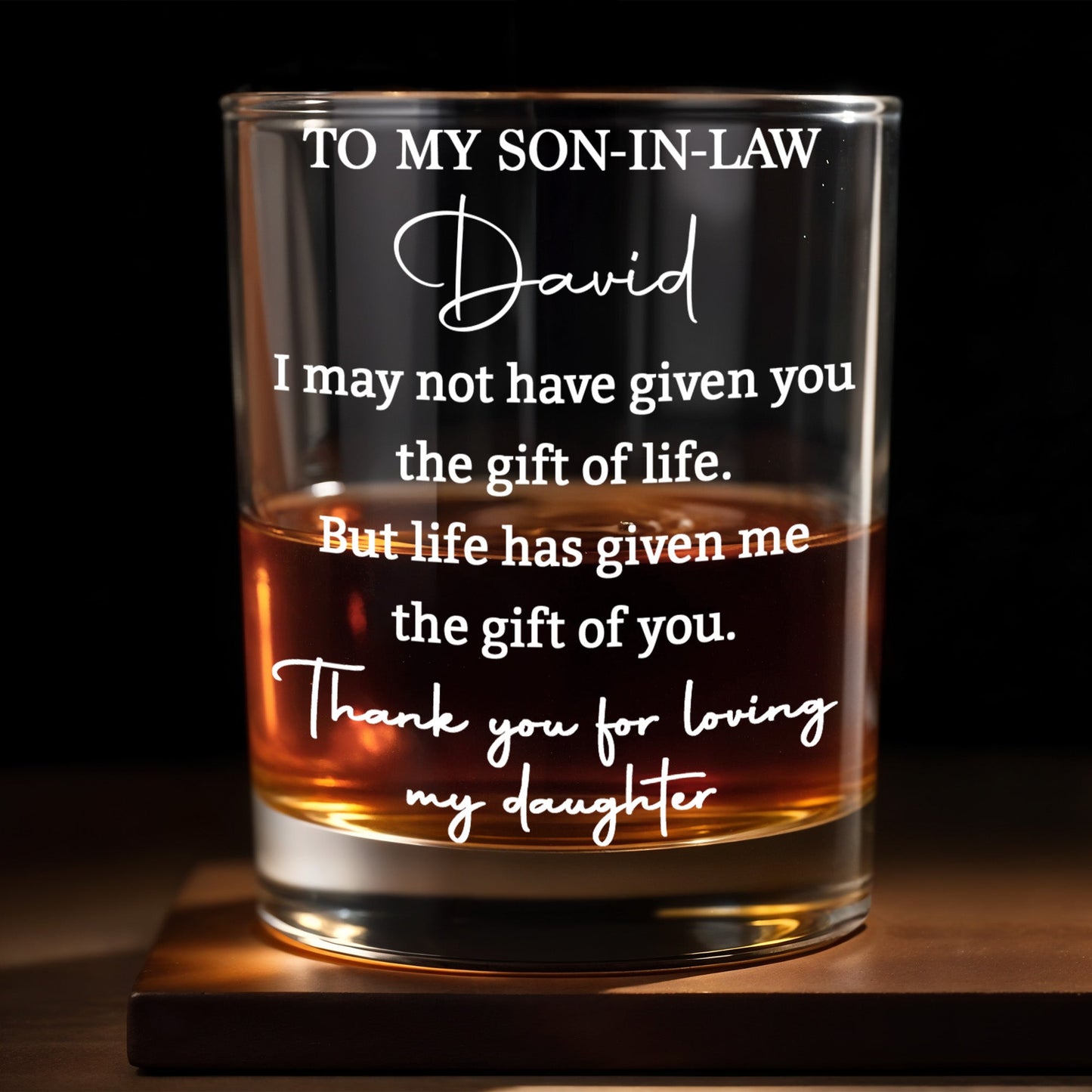 To My Son In Law Life Has Given Me The Gift Of You - Personalized Custom Whiskey Glass - SILA035_RWG