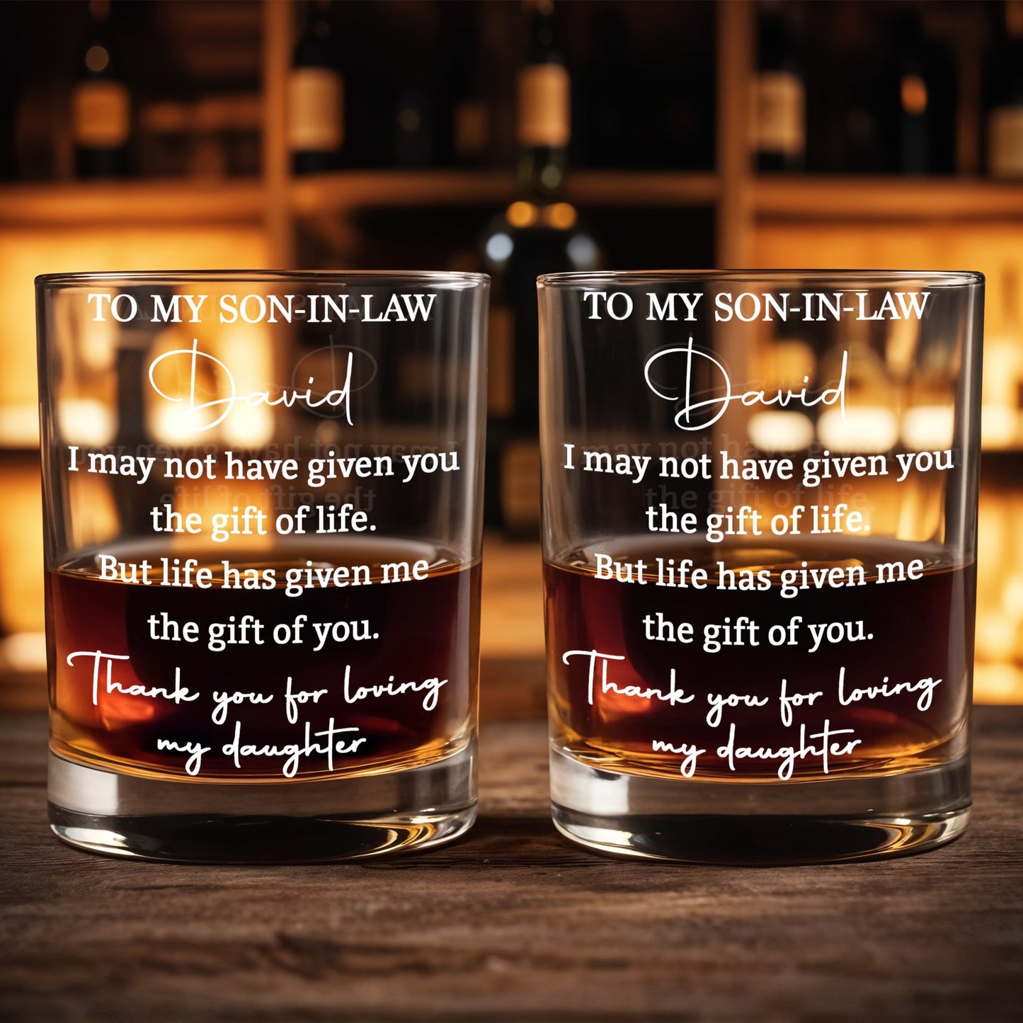 To My Son In Law Life Has Given Me The Gift Of You - Personalized Custom Whiskey Glass - SILA035_RWG