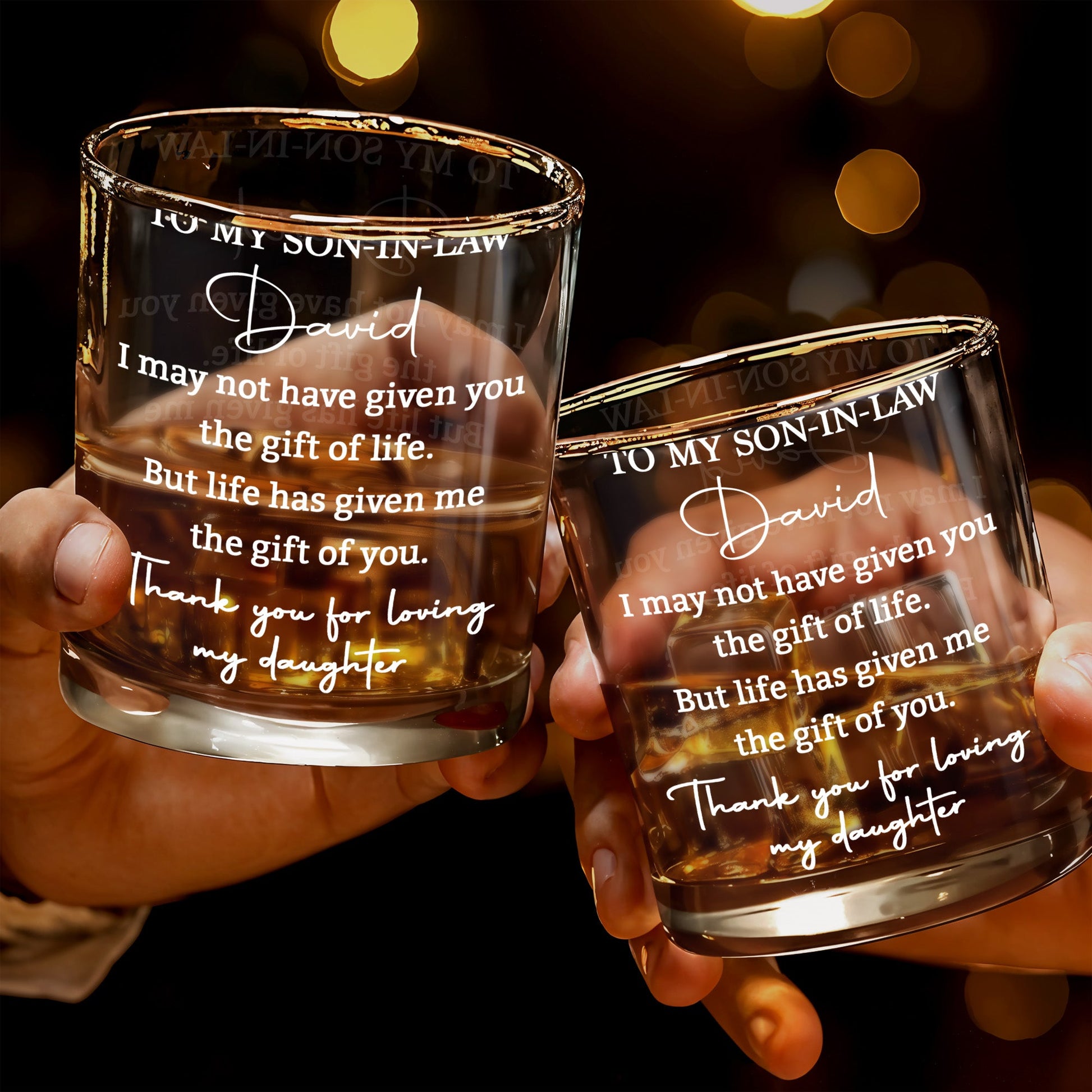 To My Son In Law Life Has Given Me The Gift Of You - Personalized Custom Whiskey Glass - SILA035_RWG