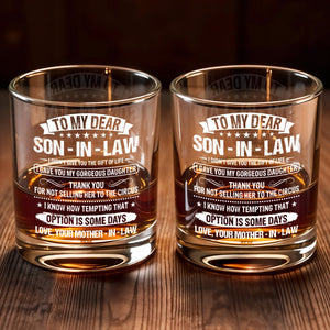 To My Dear Son In Law Typography Stars Decorative Gift - Personalized Custom Whiskey Glass - SILA038_RWG