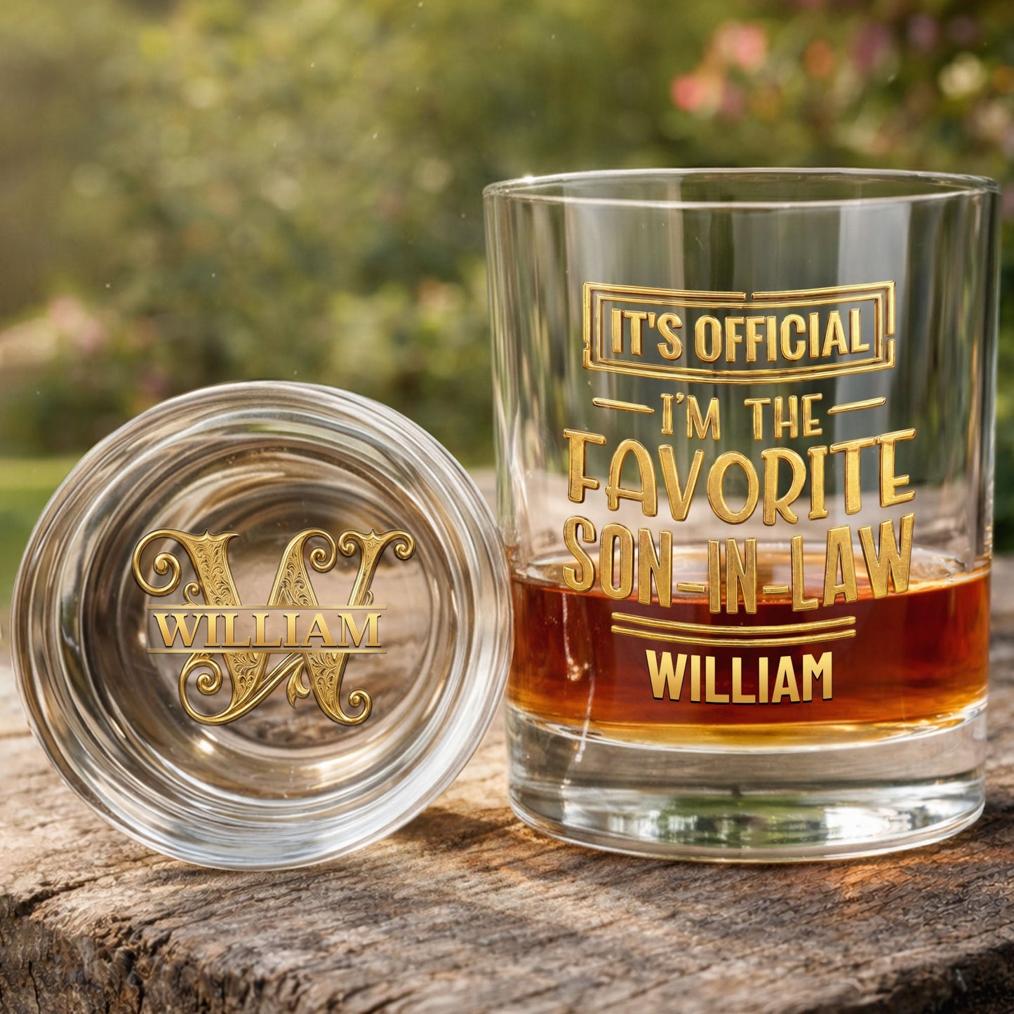 It's Official I'm The Favorite Son In Law 3D Golden Text - Personalized Whiskey Glass - SILA041_PRIWI