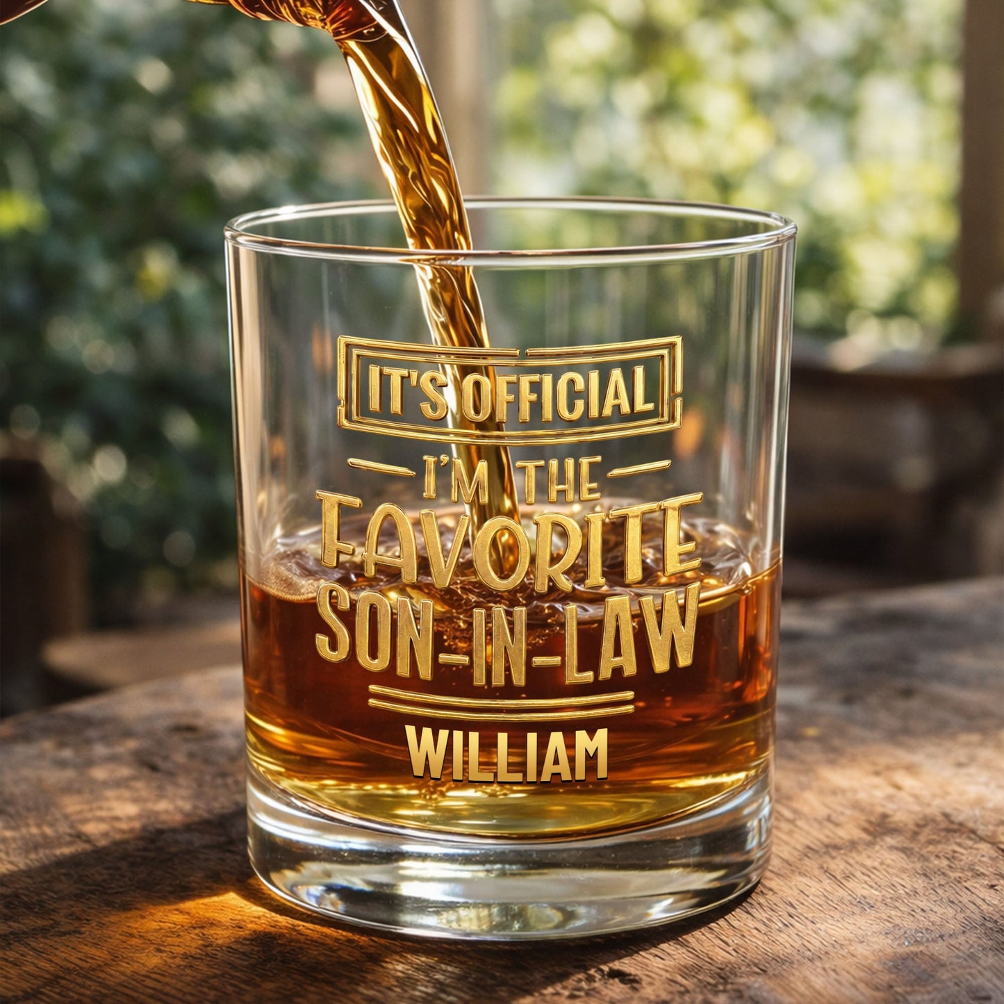 It's Official I'm The Favorite Son In Law 3D Golden Text - Personalized Whiskey Glass - SILA041_PRIWI