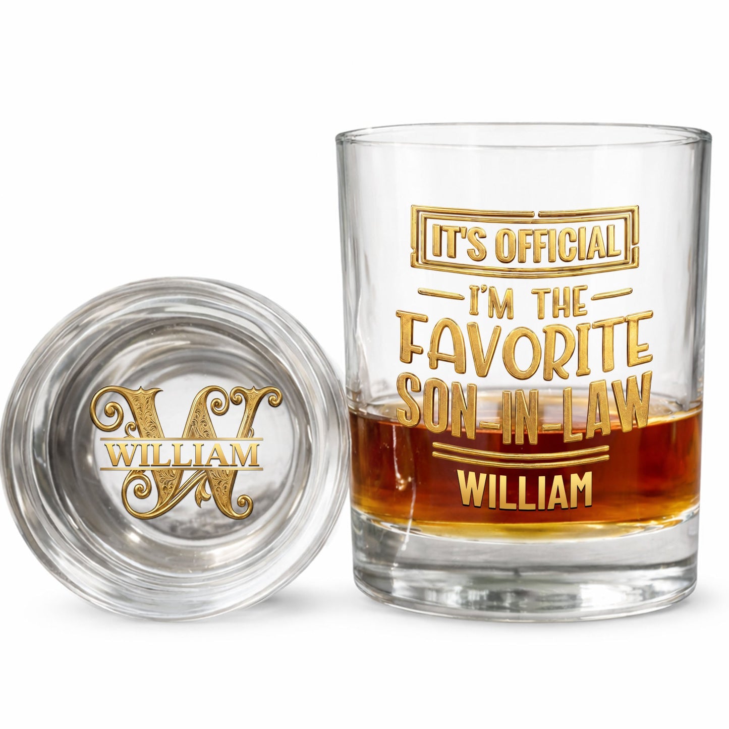 It's Official I'm The Favorite Son In Law 3D Golden Text - Personalized Whiskey Glass - SILA041_PRIWI