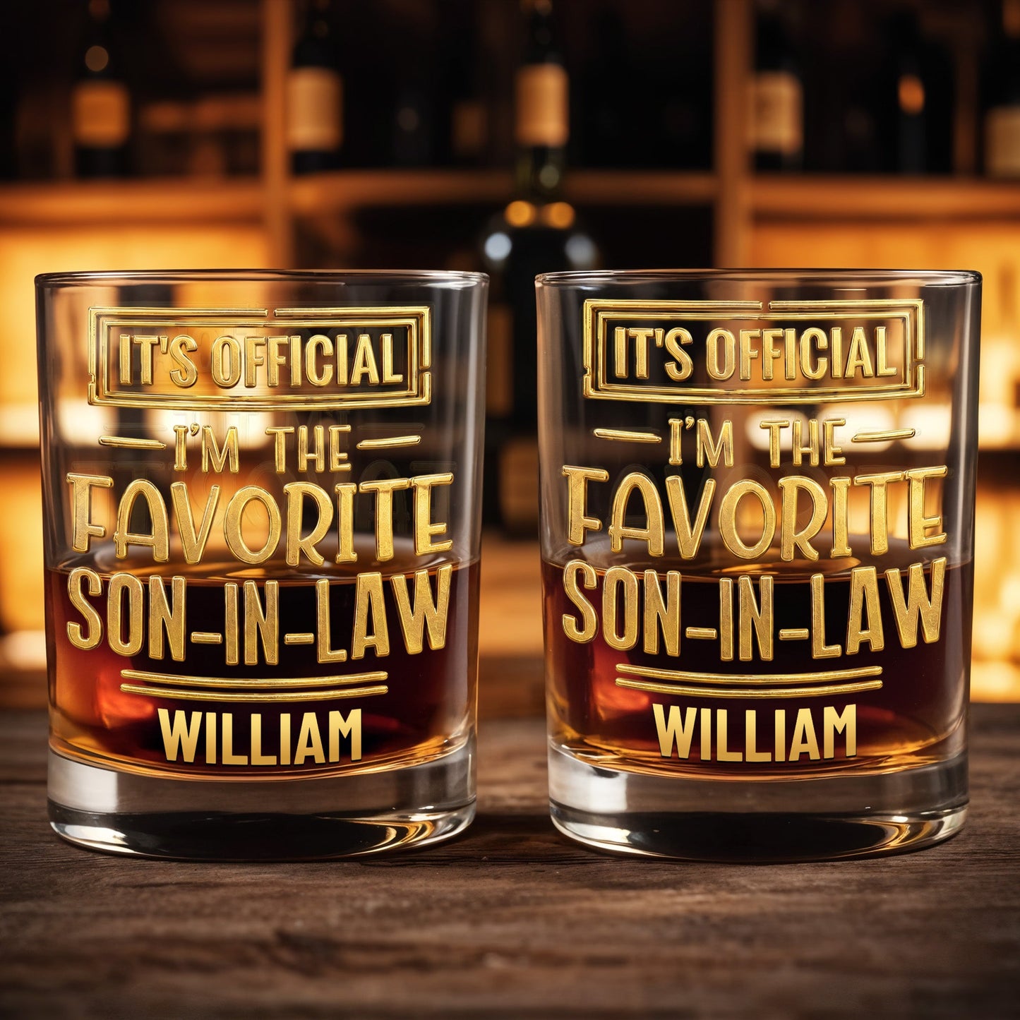 It's Official I'm The Favorite Son In Law 3D Golden Design - Personalized Custom Whiskey Glass - SILA041_RWG