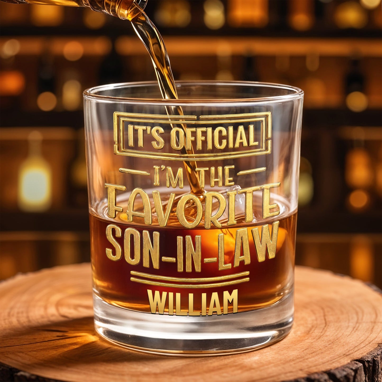 It's Official I'm The Favorite Son In Law 3D Golden Design - Personalized Custom Whiskey Glass - SILA041_RWG