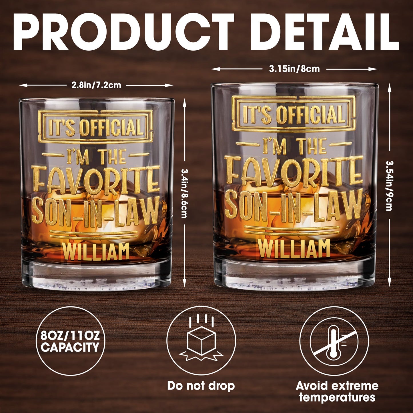 It's Official I'm The Favorite Son In Law 3D Golden Design - Personalized Custom Whiskey Glass - SILA041_RWG