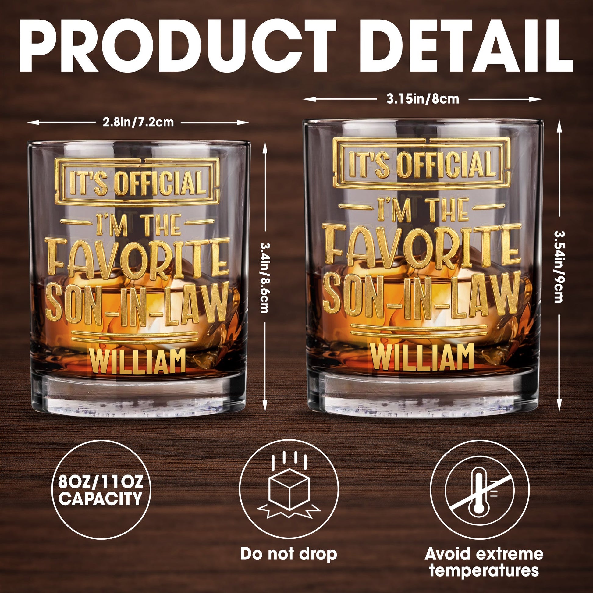 It's Official I'm The Favorite Son In Law 3D Golden Design - Personalized Custom Whiskey Glass - SILA041_RWG