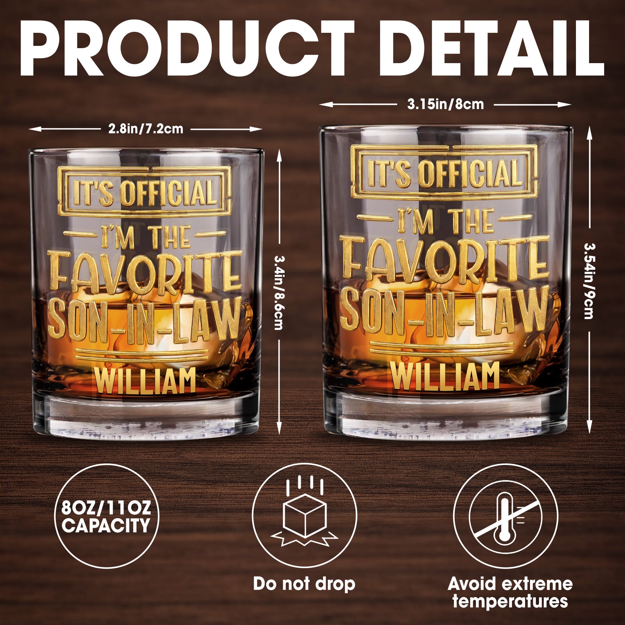 It's Official I'm The Favorite Son In Law 3D Golden Design - Personalized Custom Whiskey Glass - SILA041_RWG