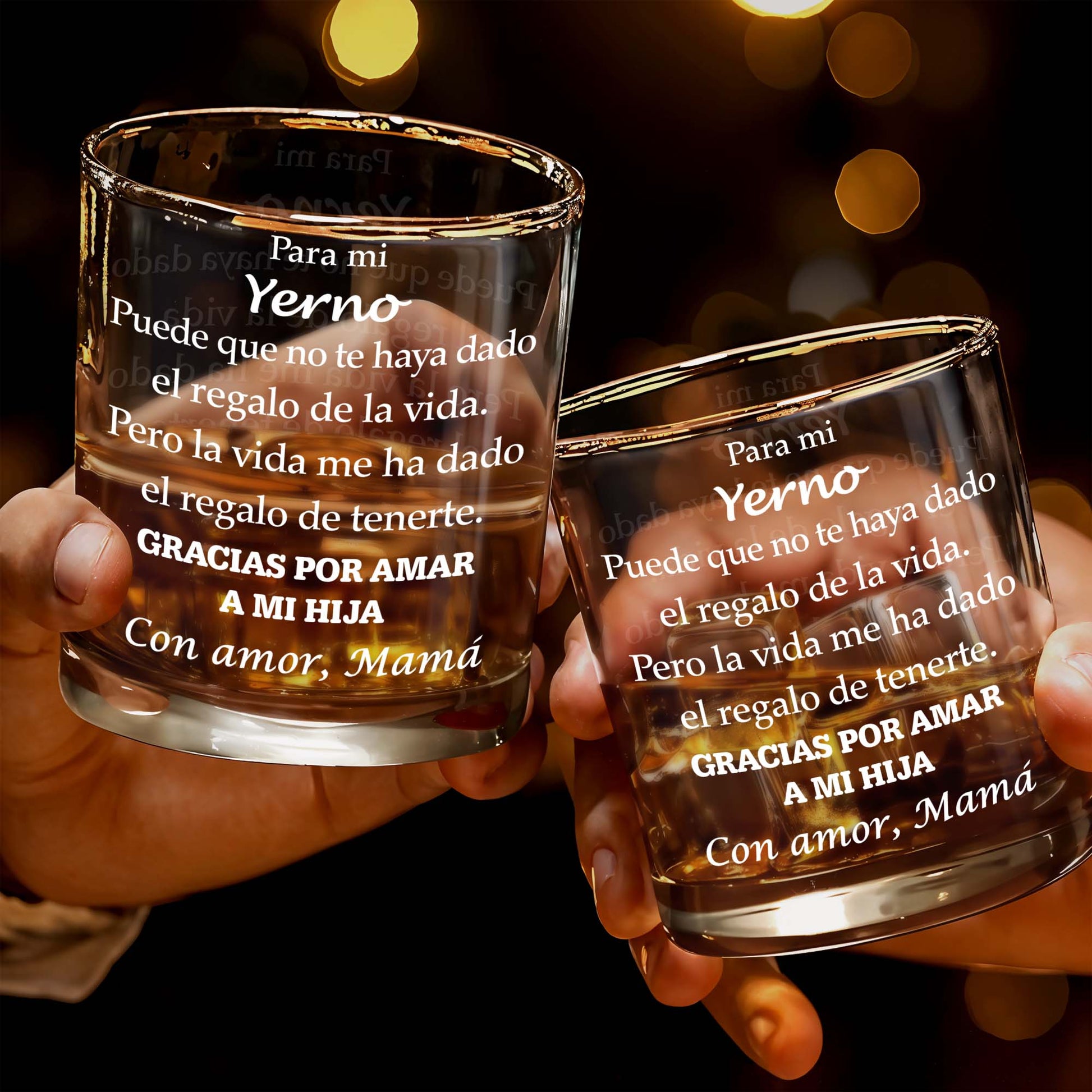 Para Mi Yerno Gracias Por Amar A Mi Hija Spanish Text Design - Personalized Custom Whiskey Glass - SILA043_RWG