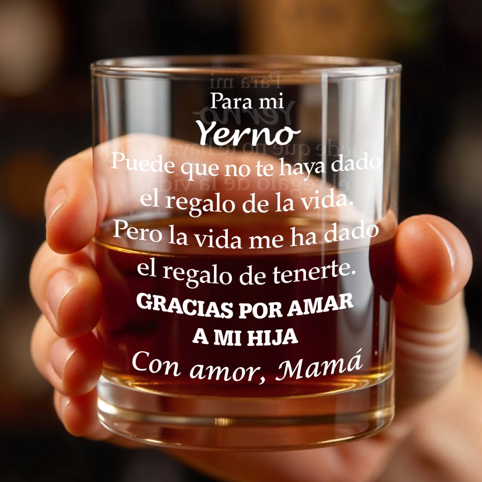 Para Mi Yerno Gracias Por Amar A Mi Hija Spanish Text Design - Personalized Custom Whiskey Glass - SILA043_RWG