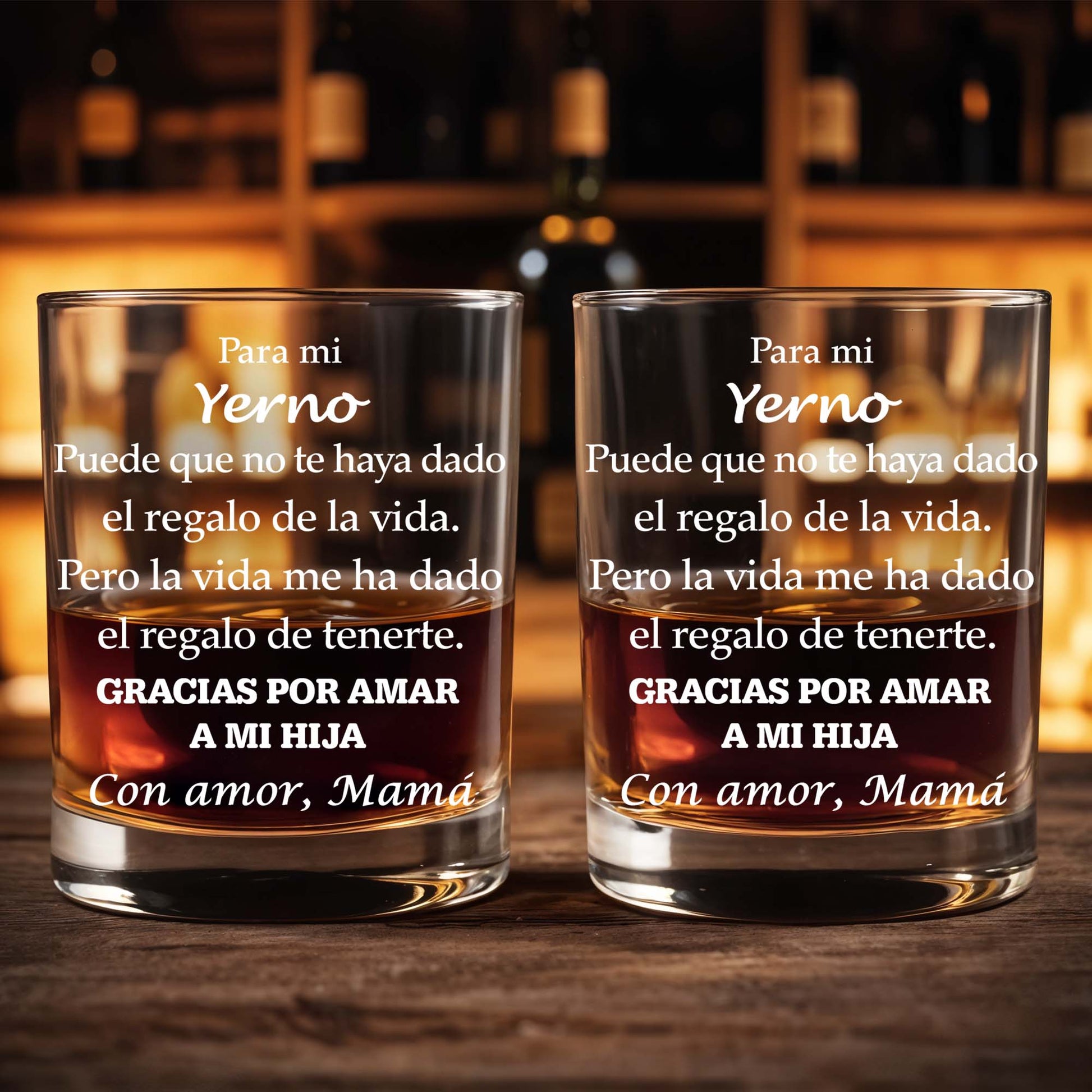 Para Mi Yerno Gracias Por Amar A Mi Hija Spanish Text Design - Personalized Custom Whiskey Glass - SILA043_RWG