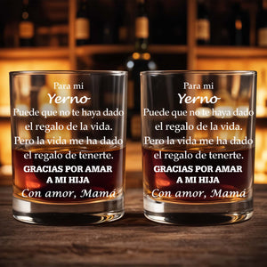Para Mi Yerno Gracias Por Amar A Mi Hija Spanish Text Design - Personalized Custom Whiskey Glass - SILA043_RWG