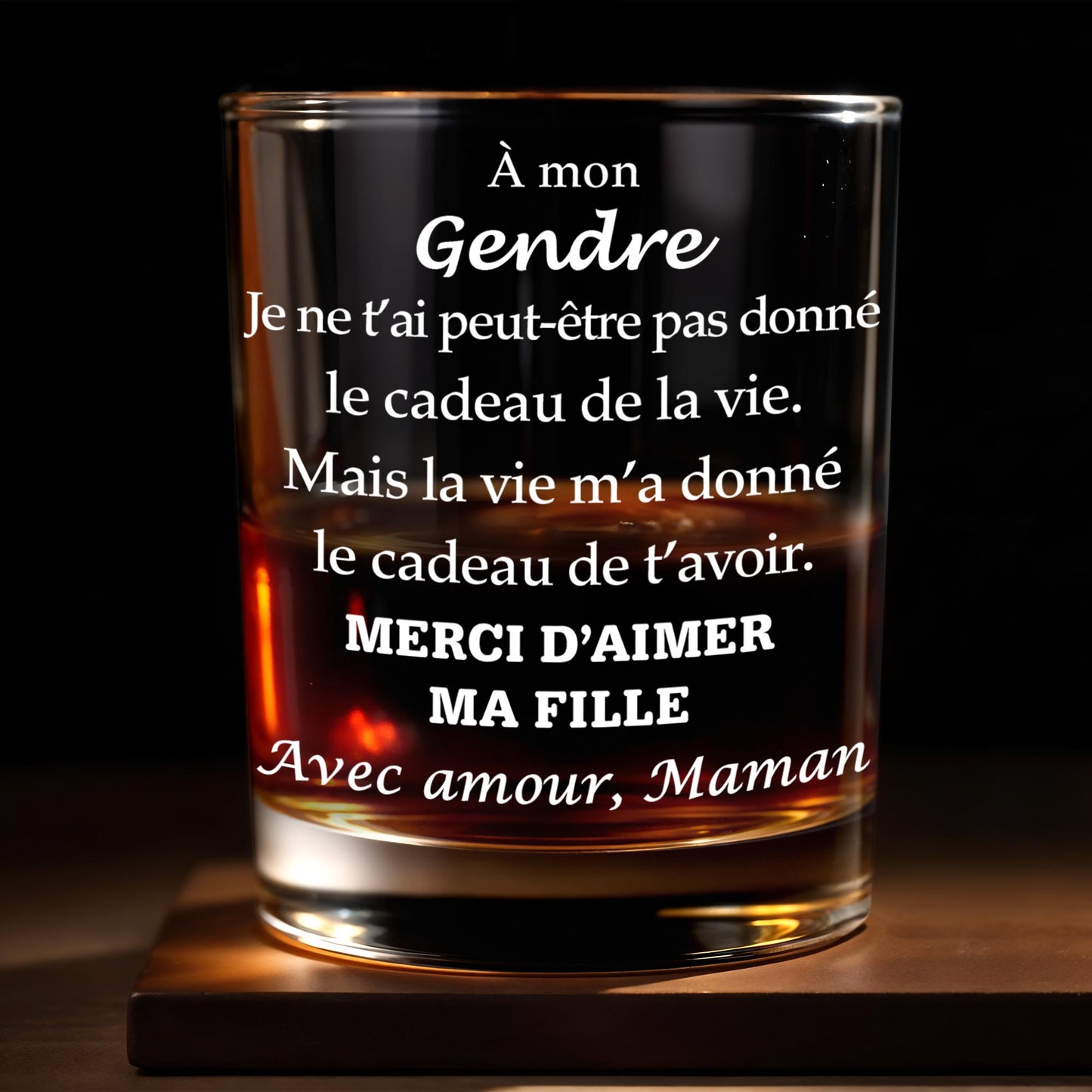 À Mon Gendre Merci D'aimer Ma Fille Son In Law Typography - Personalized Custom Whiskey Glass - SILA044_RWG