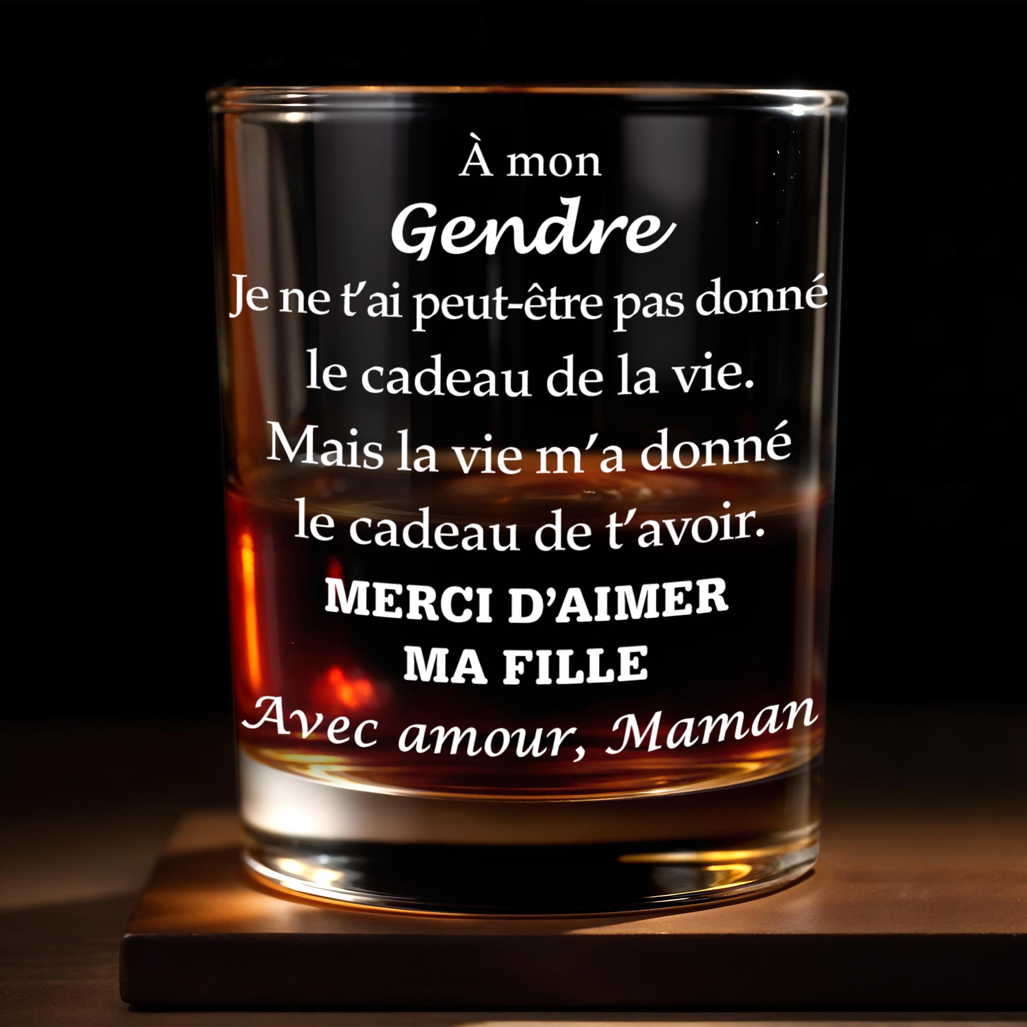 À Mon Gendre Merci D'aimer Ma Fille Son In Law Typography - Personalized Custom Whiskey Glass - SILA044_RWG