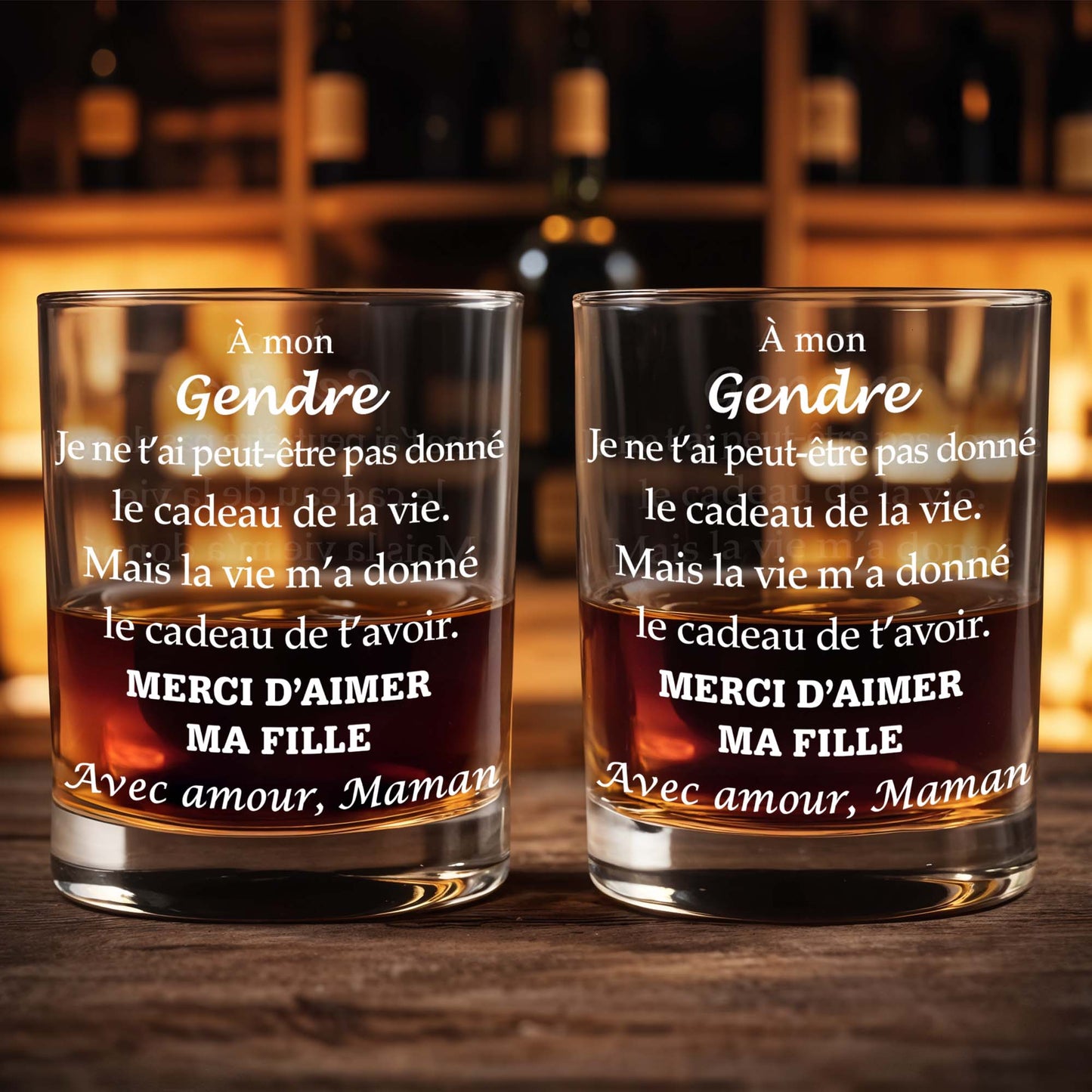 À Mon Gendre Merci D'aimer Ma Fille Son In Law Typography - Personalized Custom Whiskey Glass - SILA044_RWG