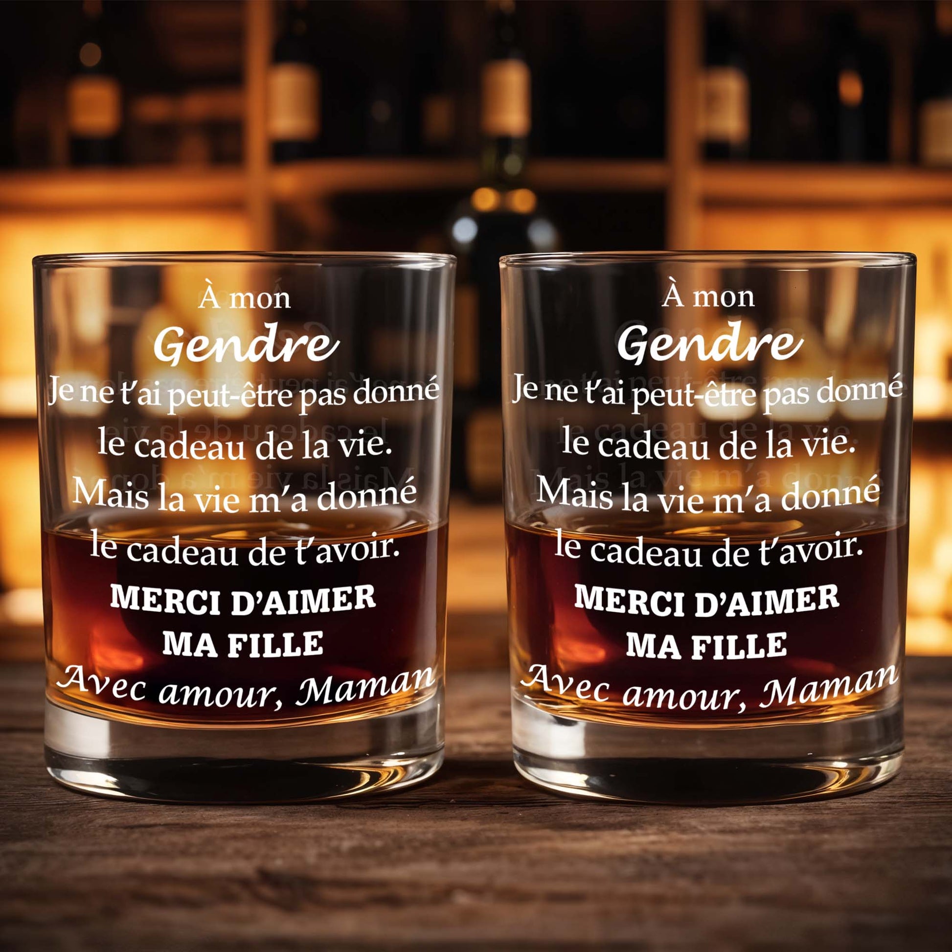 À Mon Gendre Merci D'aimer Ma Fille Son In Law Typography - Personalized Custom Whiskey Glass - SILA044_RWG