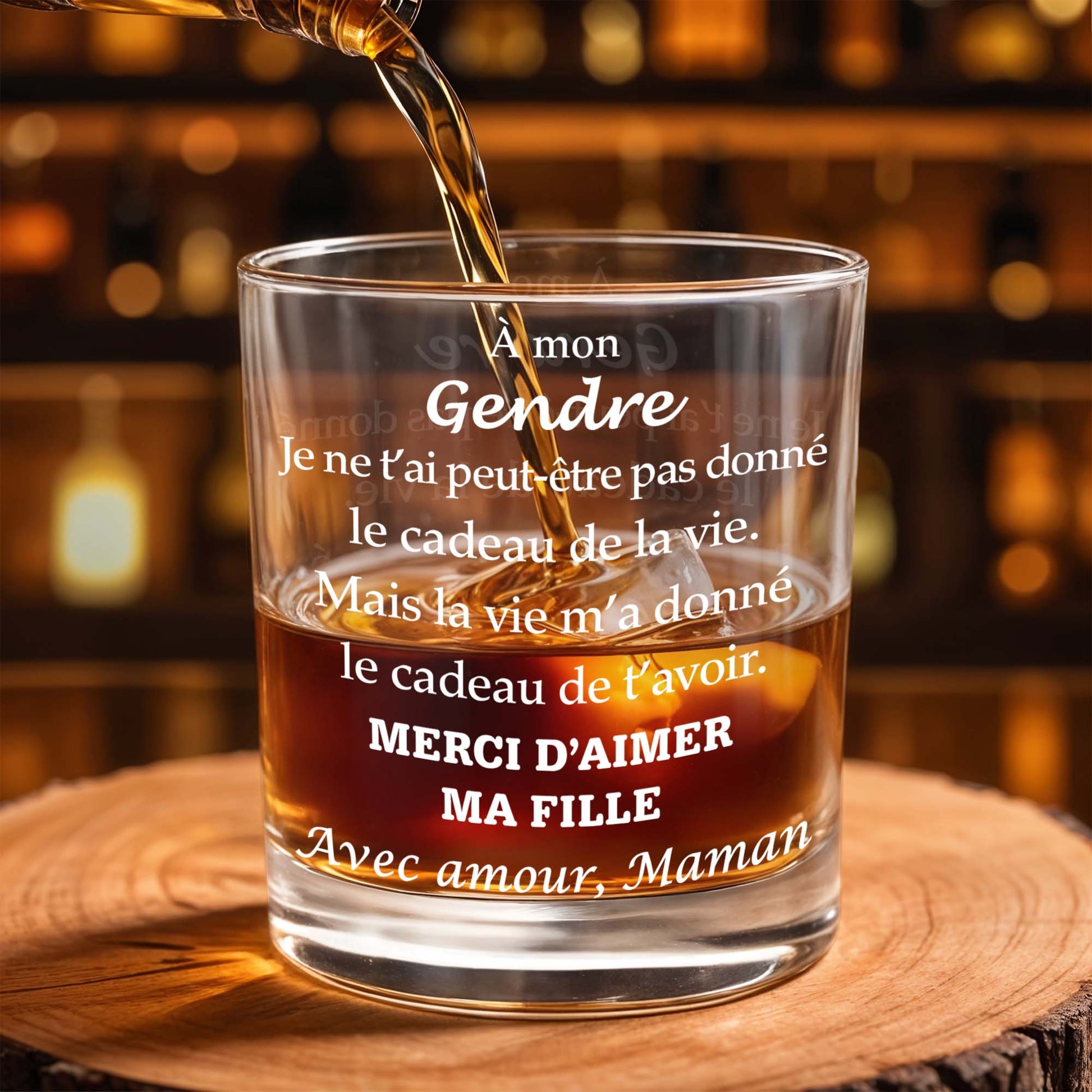 À Mon Gendre Merci D'aimer Ma Fille Son In Law Typography - Personalized Custom Whiskey Glass - SILA044_RWG