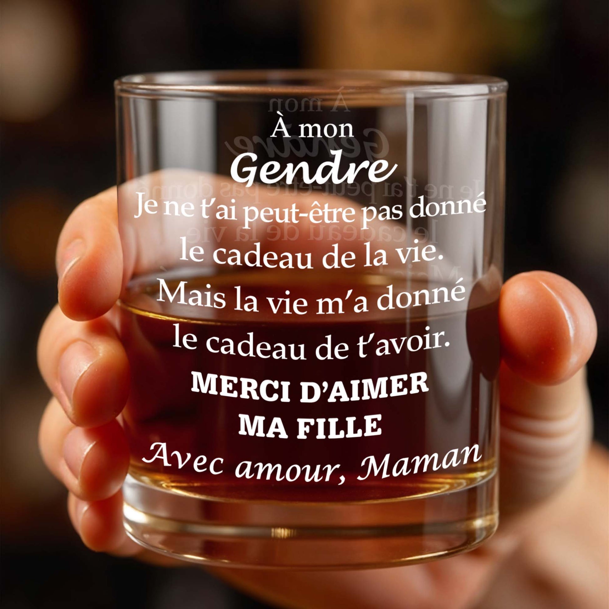 À Mon Gendre Merci D'aimer Ma Fille Son In Law Typography - Personalized Custom Whiskey Glass - SILA044_RWG