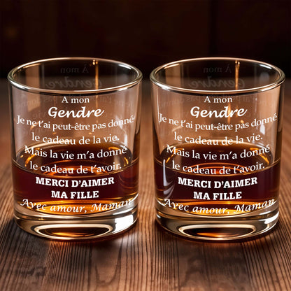 À Mon Gendre Merci D'aimer Ma Fille Son In Law Typography - Personalized Custom Whiskey Glass - SILA044_RWG