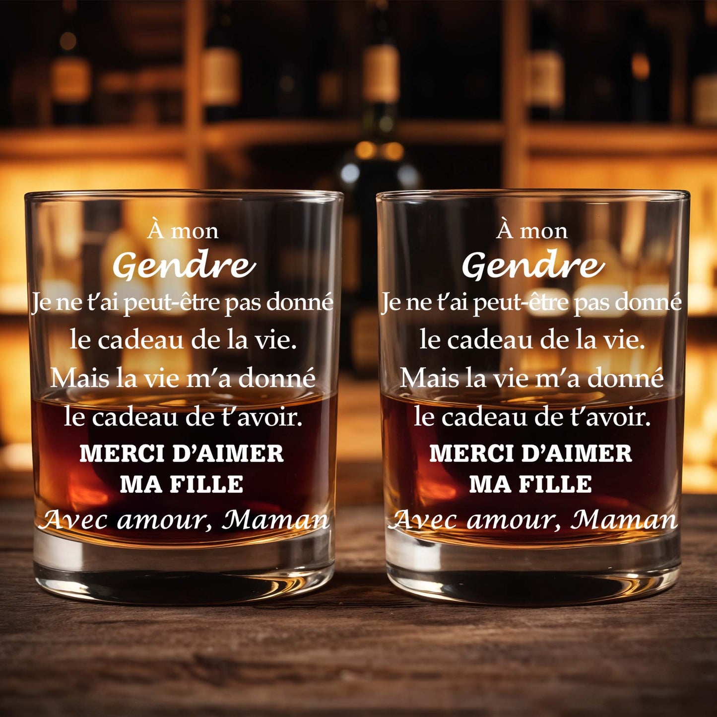 À Mon Gendre Merci D'aimer Ma Fille Son In Law Typography - Personalized Custom Whiskey Glass - SILA044_RWG