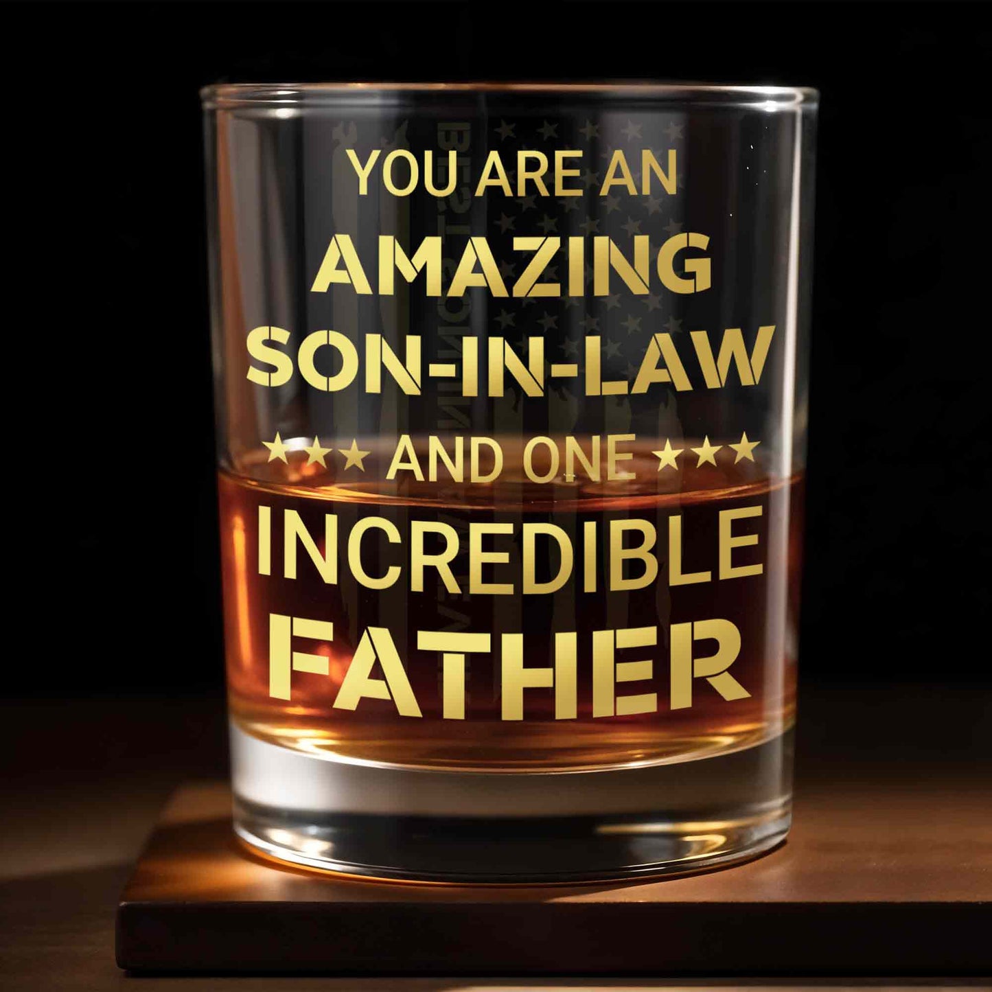 You Are An Amazing Son In Law And One Incredible Father With Stars - Personalized Custom Whiskey Glass - SILA047_RWG