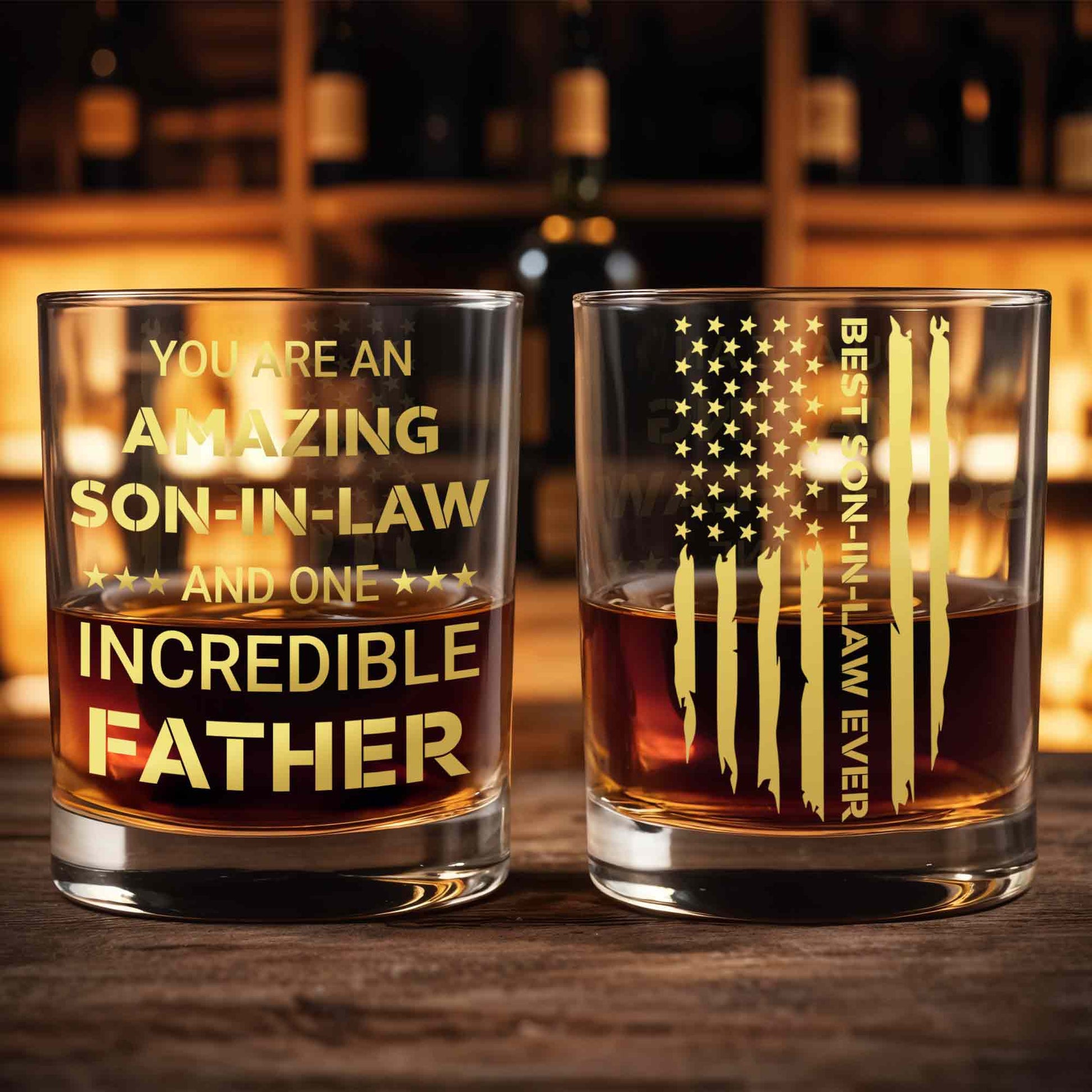 You Are An Amazing Son In Law And One Incredible Father With Stars - Personalized Custom Whiskey Glass - SILA047_RWG