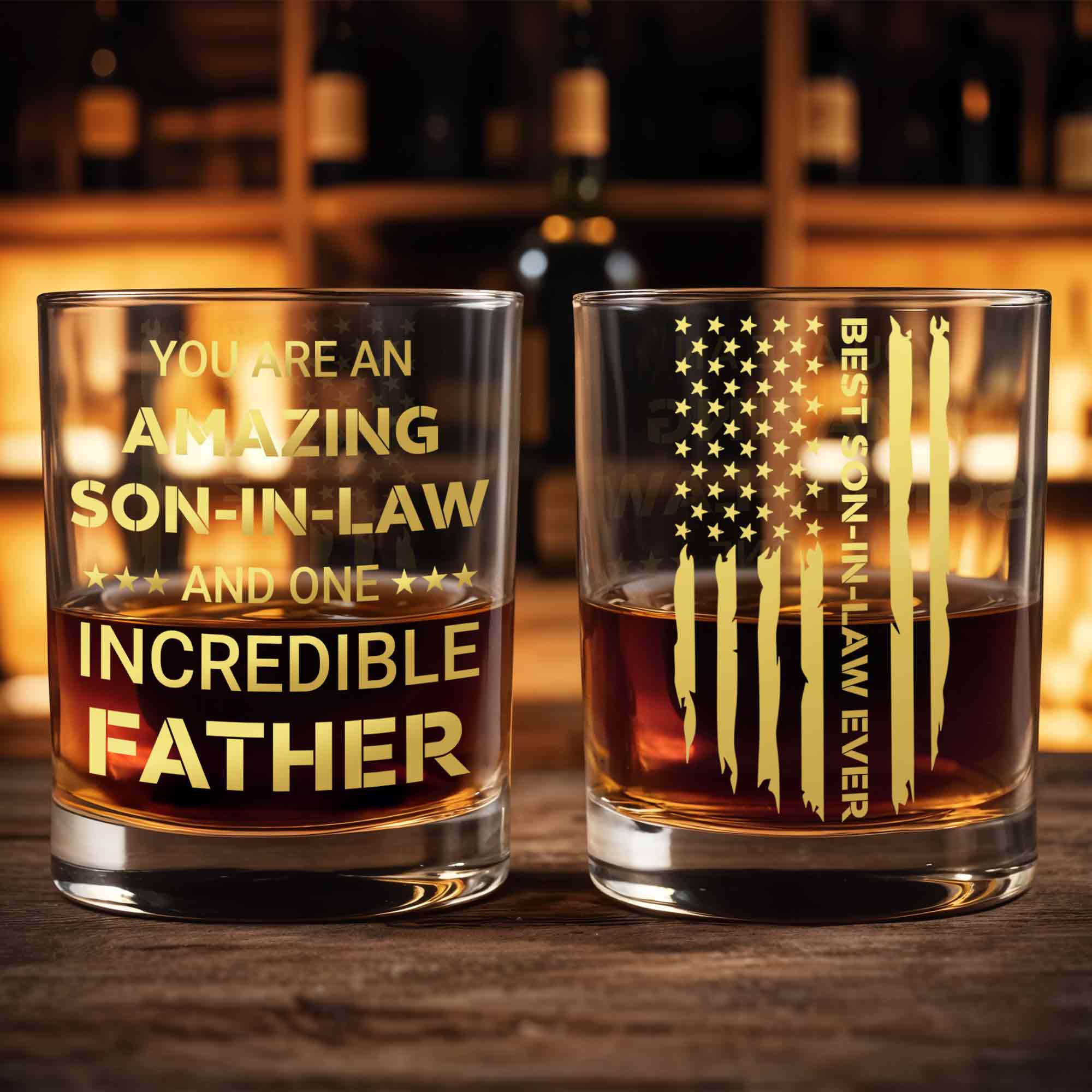 You Are An Amazing Son In Law And One Incredible Father With Stars - Personalized Custom Whiskey Glass - SILA047_RWG