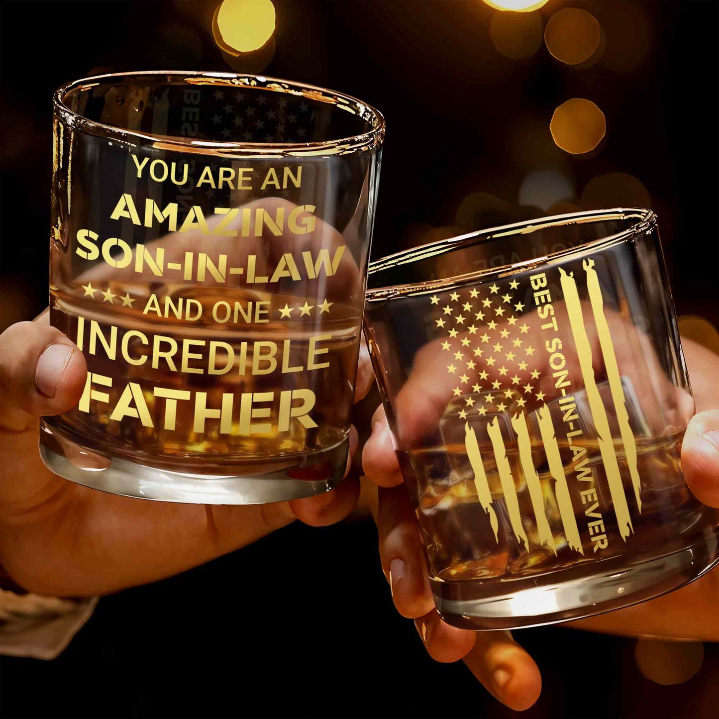 You Are An Amazing Son In Law And One Incredible Father With Stars - Personalized Custom Whiskey Glass - SILA047_RWG