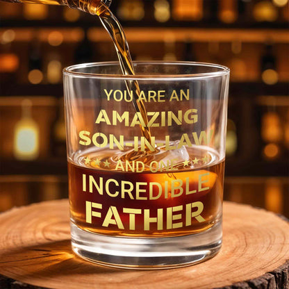 You Are An Amazing Son In Law And One Incredible Father With Stars - Personalized Custom Whiskey Glass - SILA047_RWG