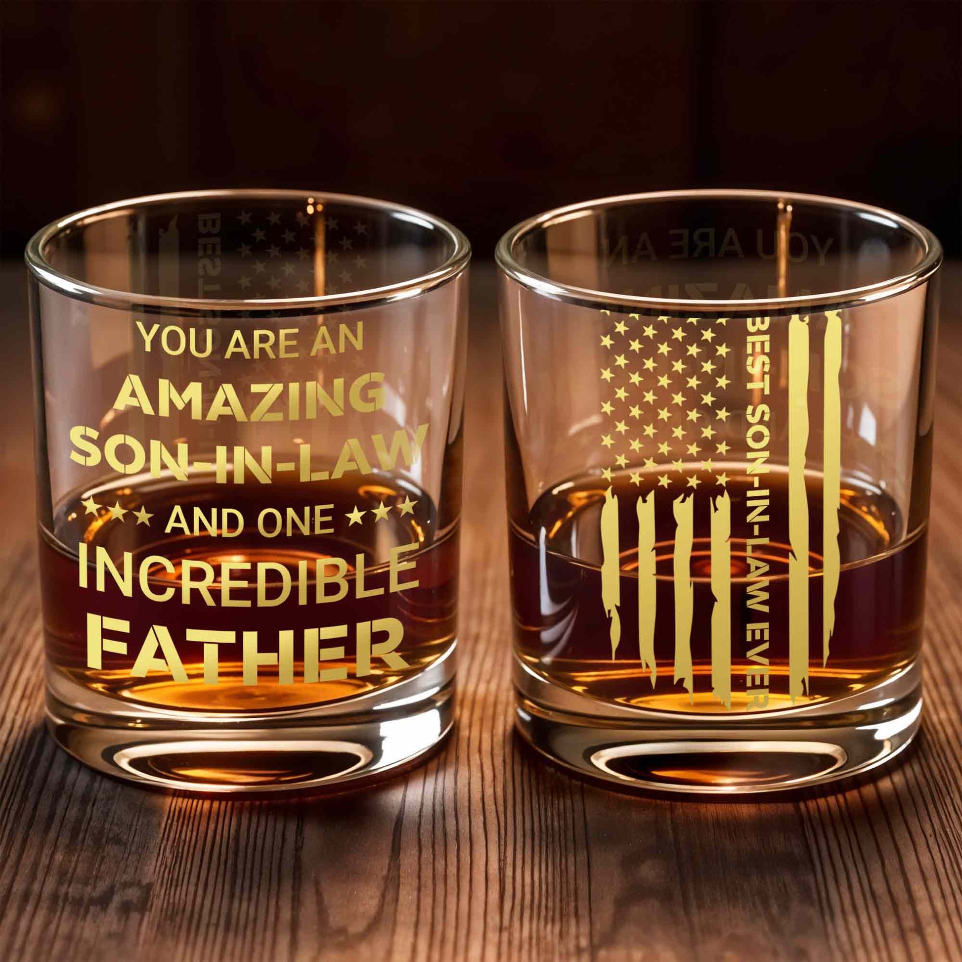 You Are An Amazing Son In Law And One Incredible Father With Stars - Personalized Custom Whiskey Glass - SILA047_RWG