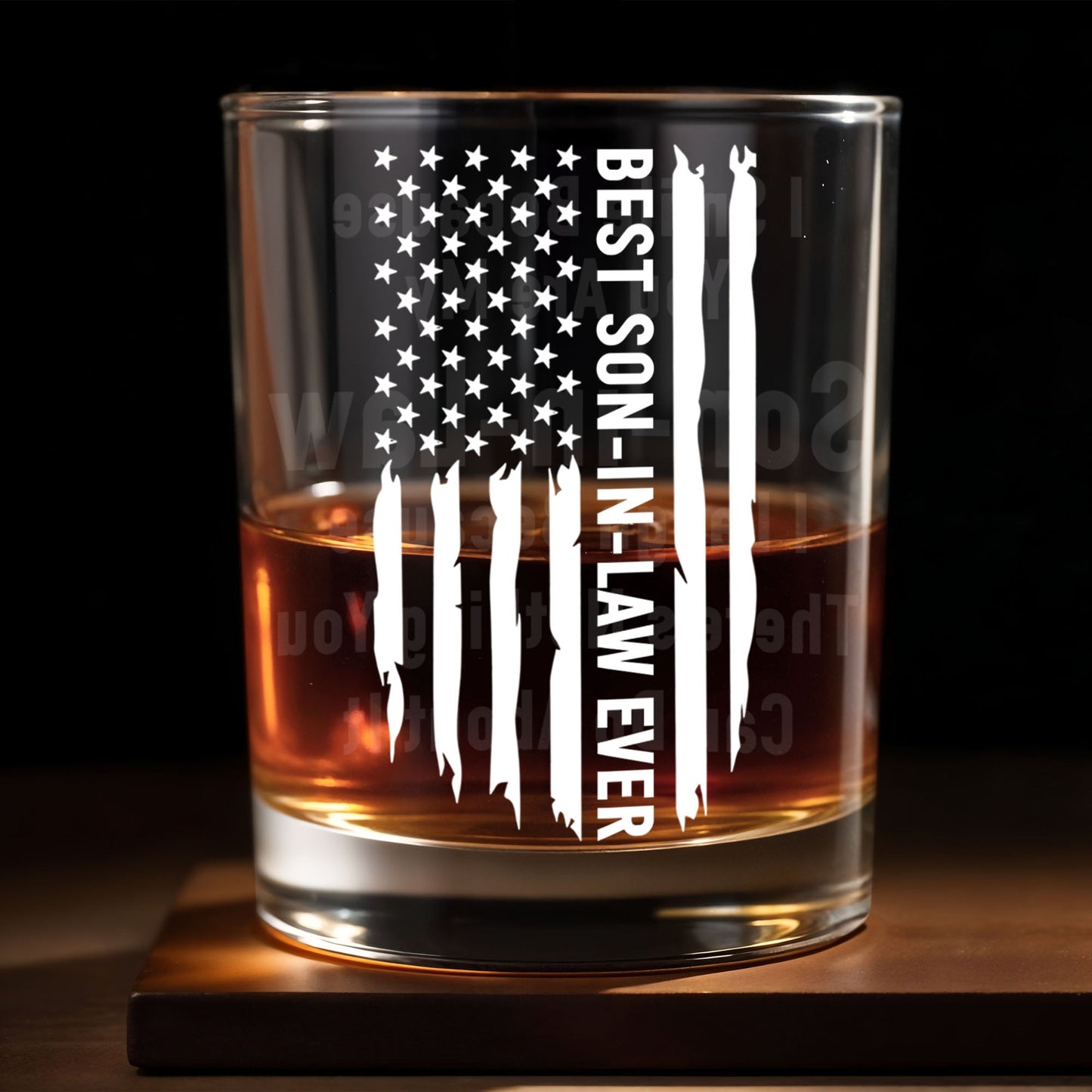 Best Son In Law Ever Patriotic American Flag - Personalized Custom Whiskey Glass - SILA048_RWG