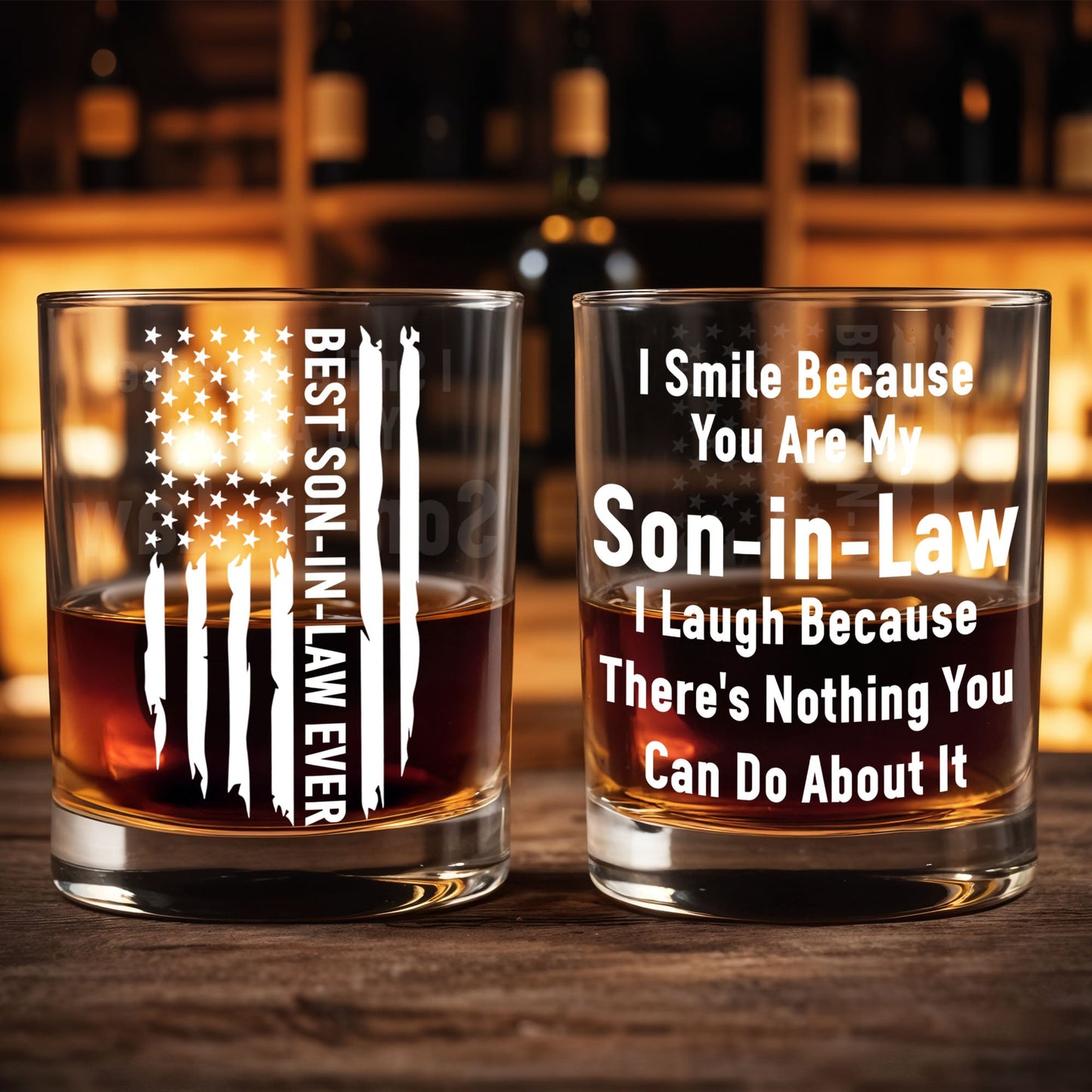 Best Son In Law Ever Patriotic American Flag - Personalized Custom Whiskey Glass - SILA048_RWG