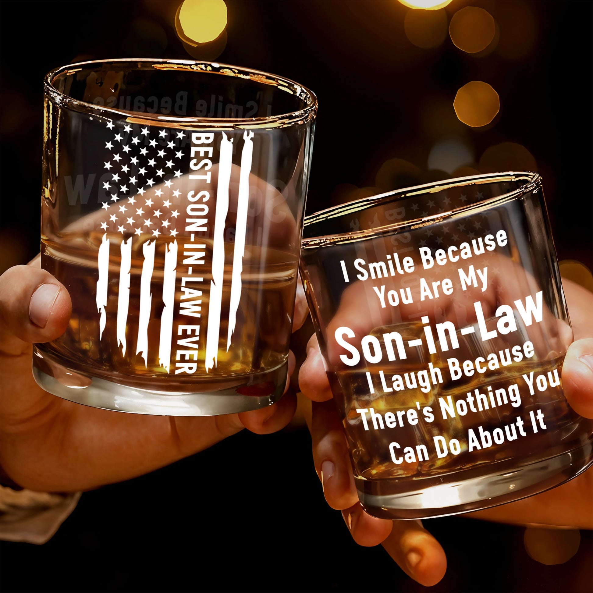 Best Son In Law Ever Patriotic American Flag - Personalized Custom Whiskey Glass - SILA048_RWG