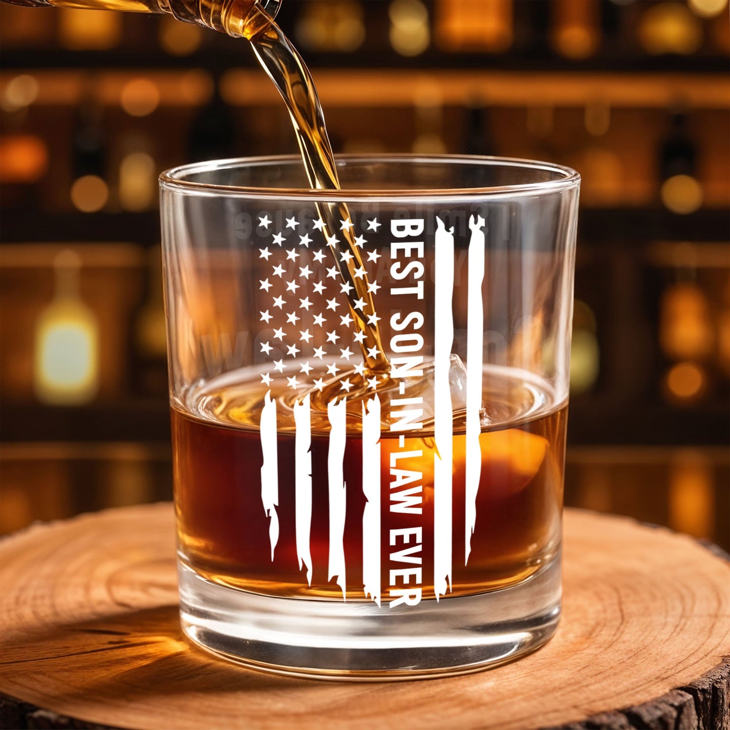 Best Son In Law Ever Patriotic American Flag - Personalized Custom Whiskey Glass - SILA048_RWG