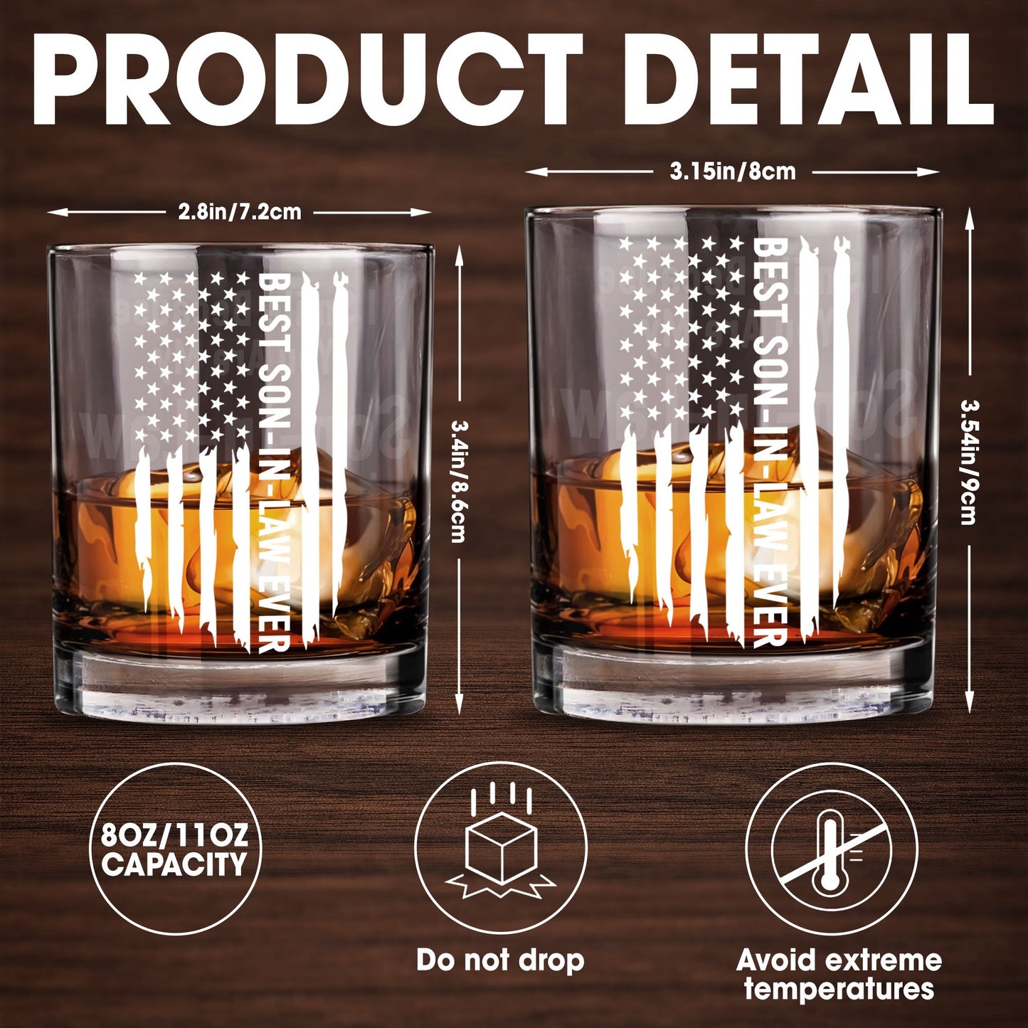 Best Son In Law Ever Patriotic American Flag - Personalized Custom Whiskey Glass - SILA048_RWG