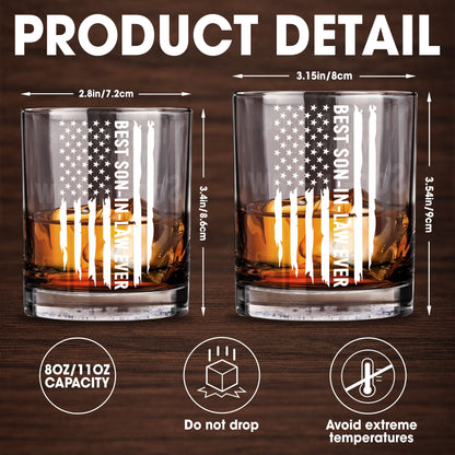 Best Son In Law Ever Patriotic American Flag - Personalized Custom Whiskey Glass - SILA048_RWG