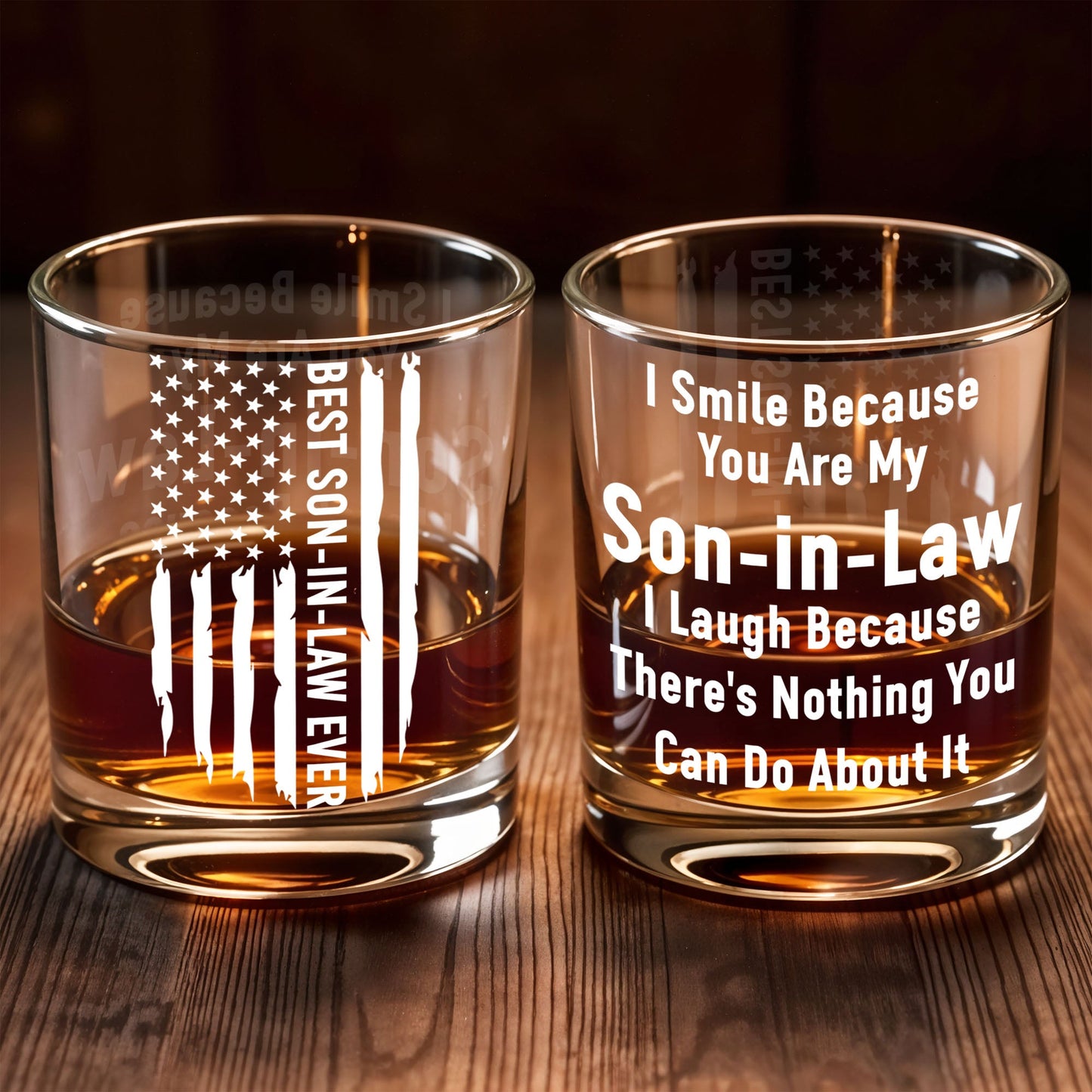 Best Son In Law Ever Patriotic American Flag - Personalized Custom Whiskey Glass - SILA048_RWG
