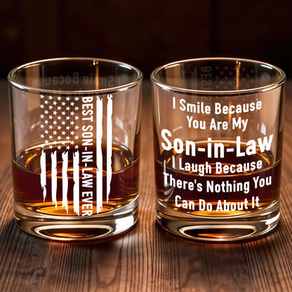 Best Son In Law Ever Patriotic American Flag - Personalized Custom Whiskey Glass - SILA048_RWG
