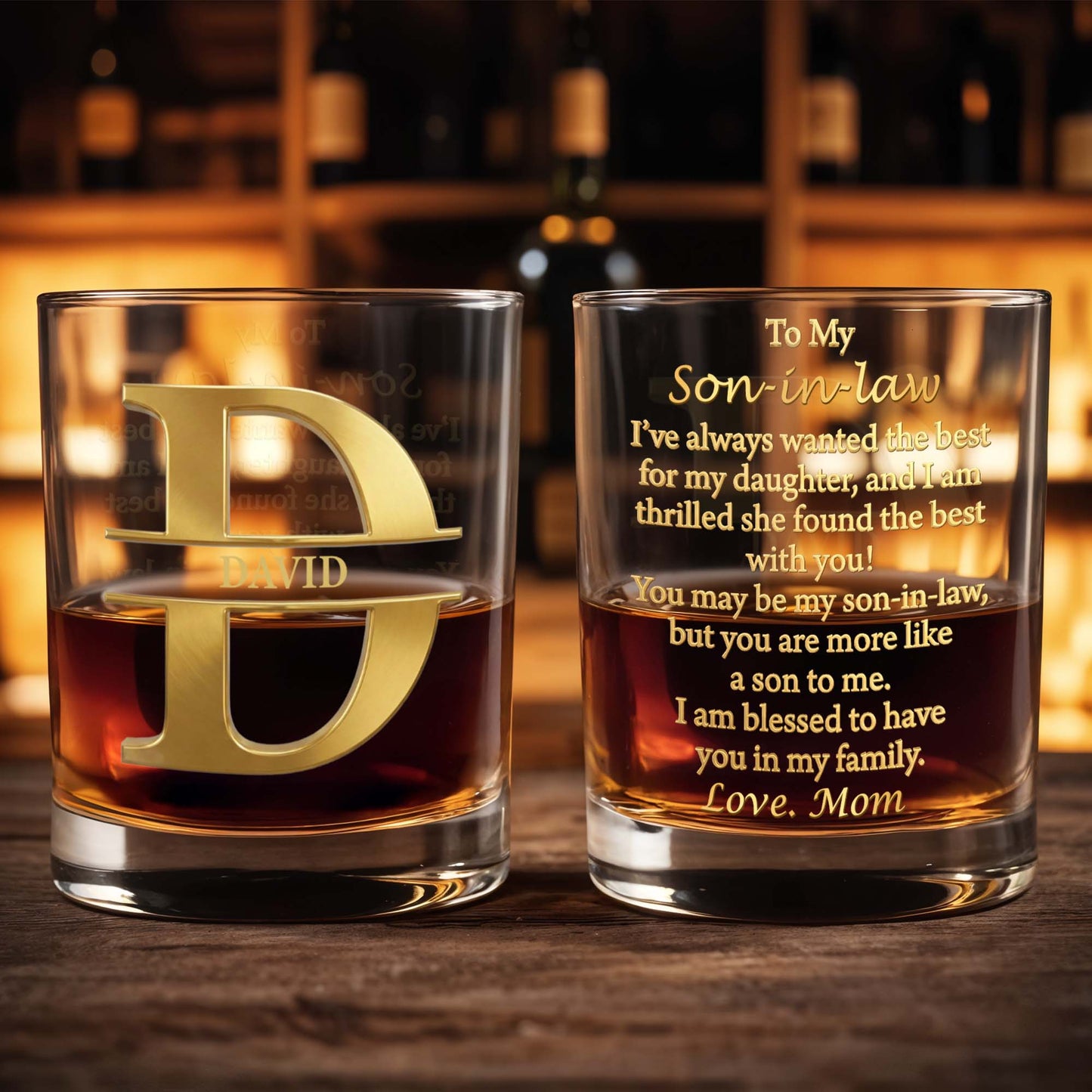 To My Son-in-law Thrilled She Found The Best Monogram Design - Personalized Custom Whiskey Glass - SILA051_RWG